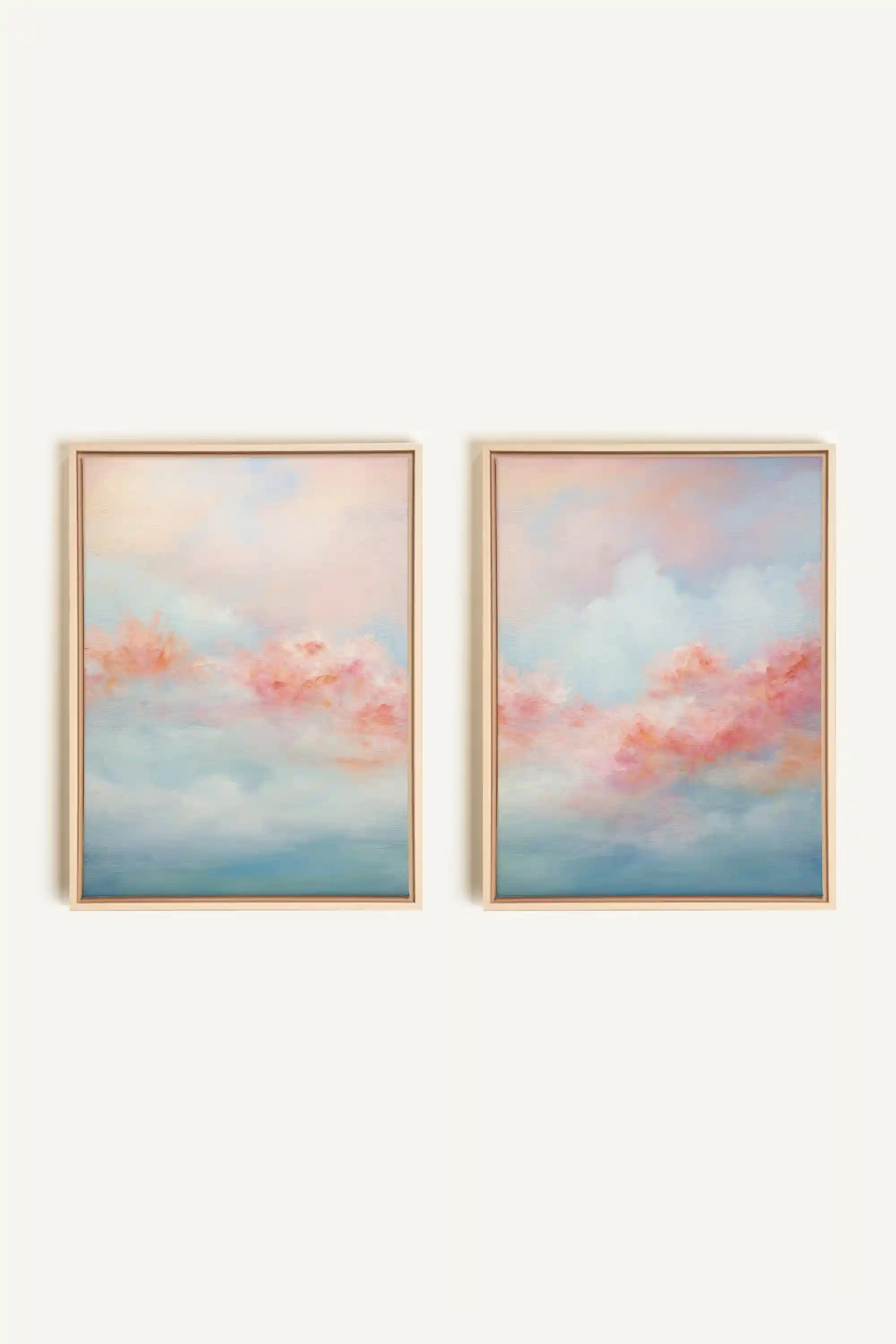 MYSTIC SUNSET DUO, 2 Artworks on stretched canvas, framed Natural Light