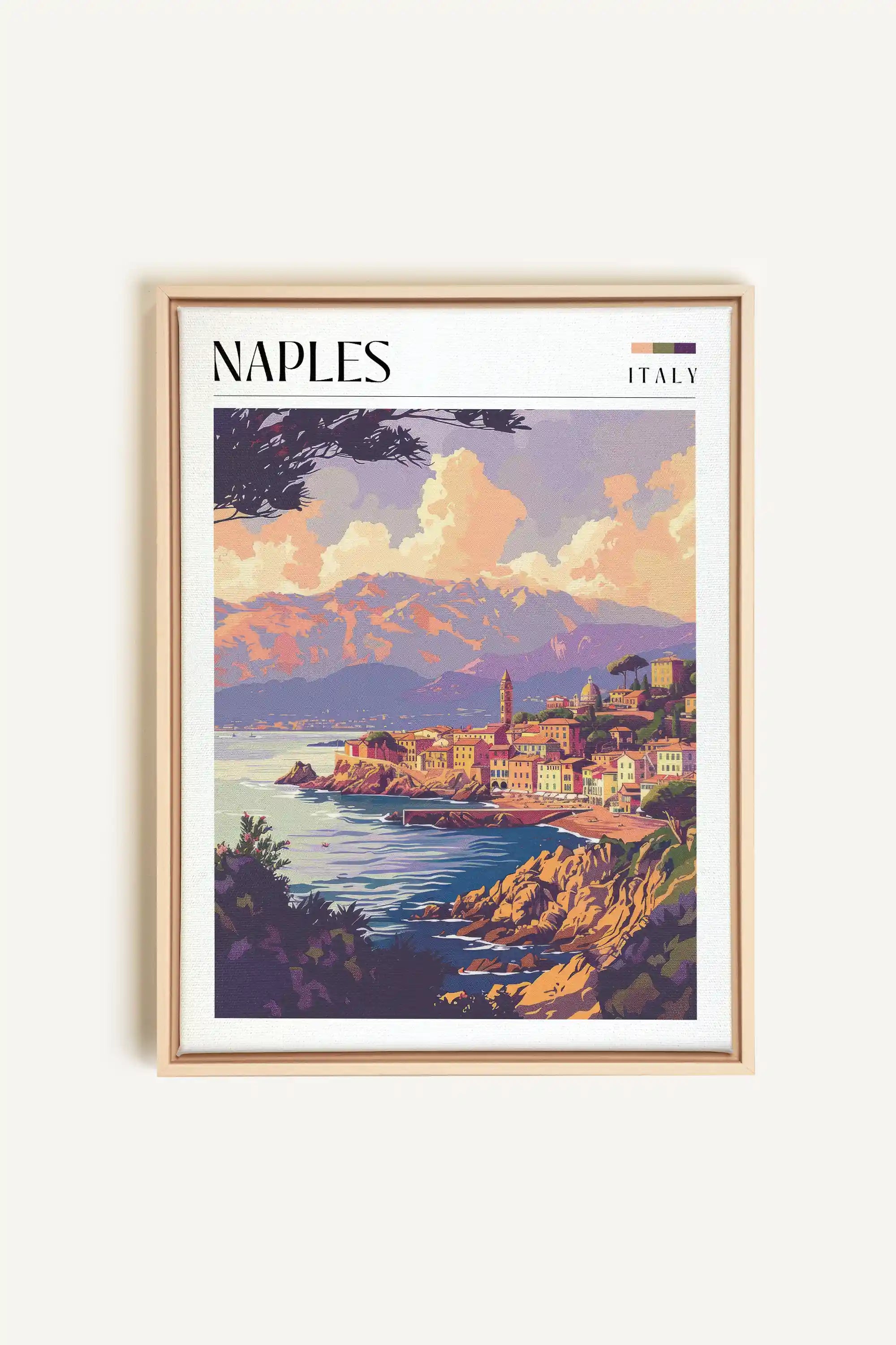 Naples, Artwork on stretched canvas, framed Natural Light
