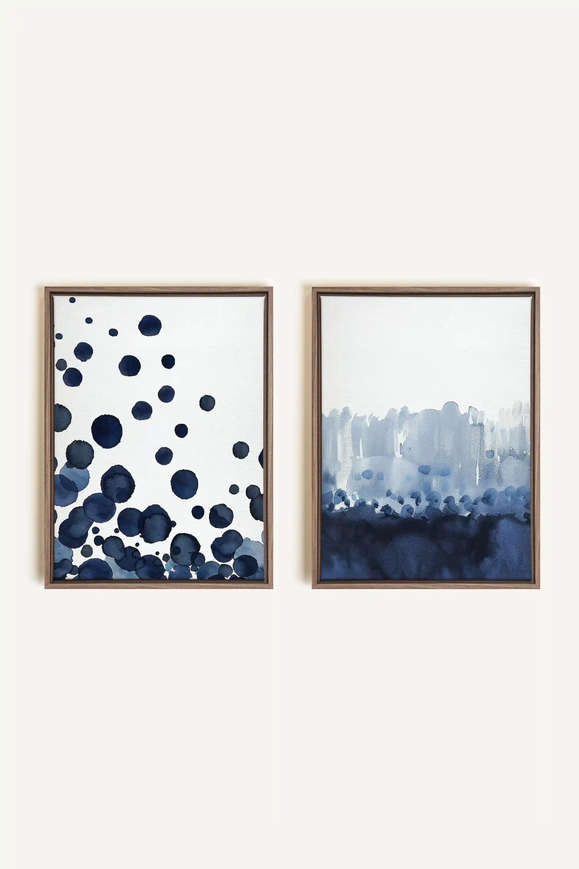 OCEAN MIST DUO, 2 Works on stretched canvas, framed Oak Brown