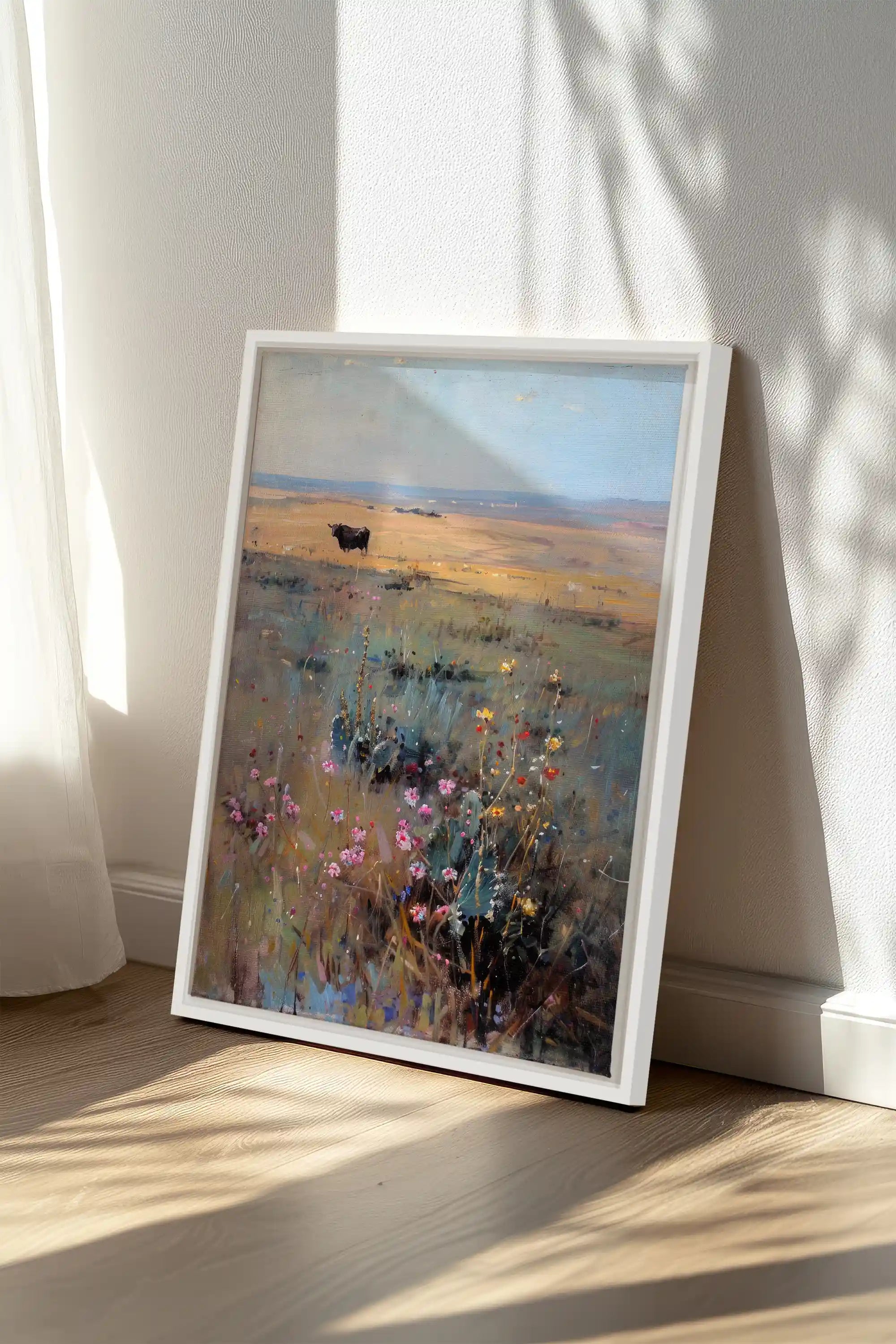 RAINBOW FIELD, Artwork on stretched canvas, framed in white