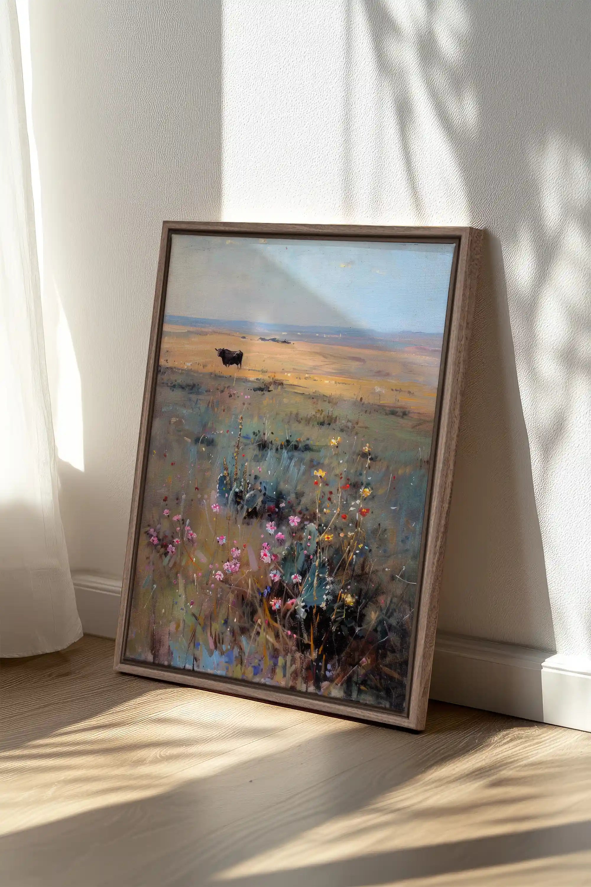 RAINBOW FIELD, Artwork on stretched canvas, framed in Brown Oak
