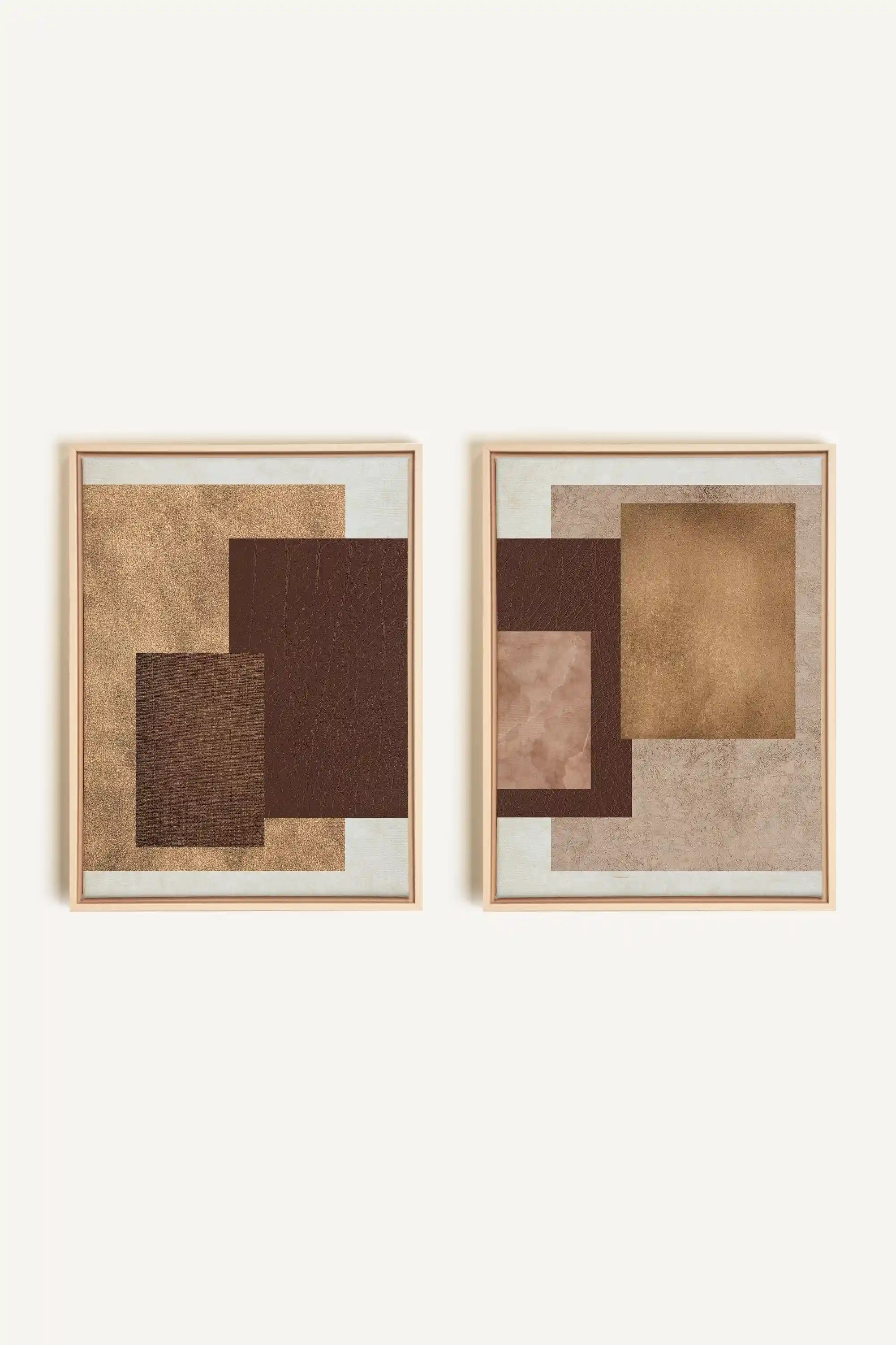 RUST & LEATHER DUO, 2 Oeuvres sur toile étirée, encadré Naturel Clair