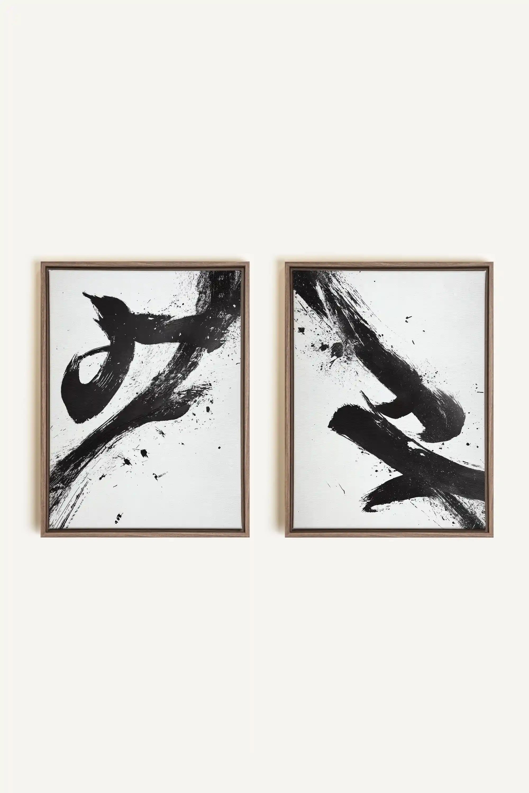 SHARP SHADOWS, 2 Works on stretched canvas, framed Oak Brown