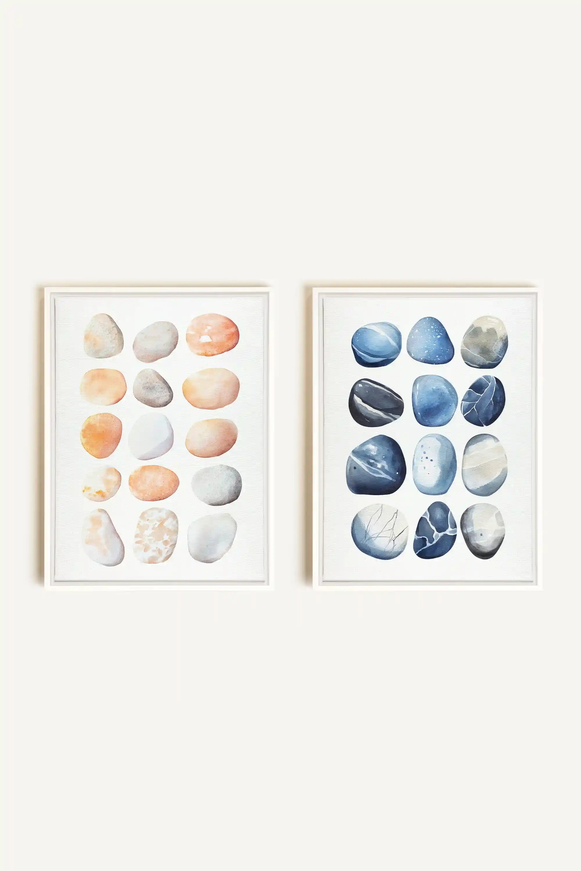 SHORELINE GEMS DUO, 2 Oeuvres sur toile étirée, encadré Blanc