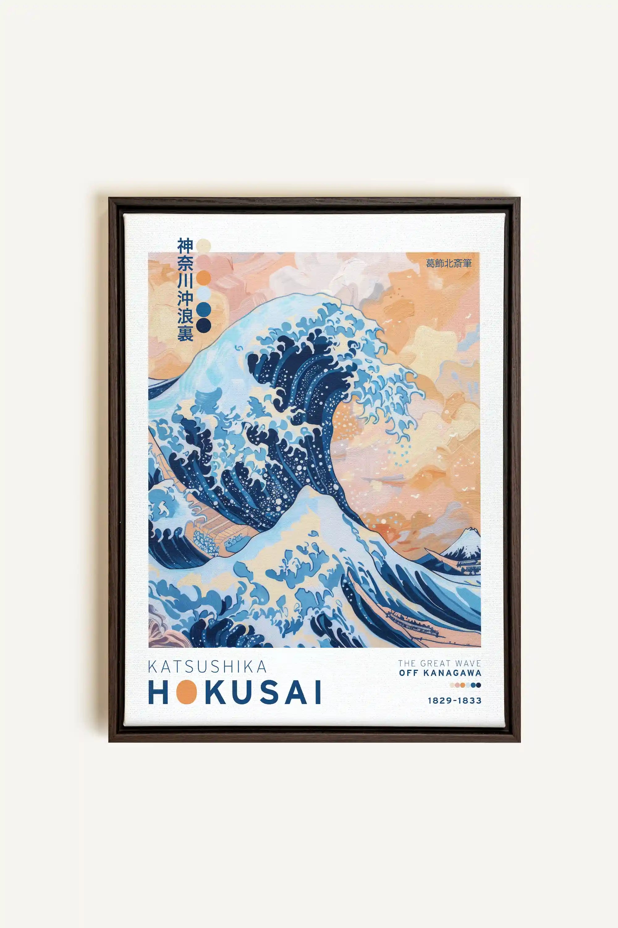 THE GREAT WAVE, Oeuvre sur toile étirée, encadré Brun Noyer