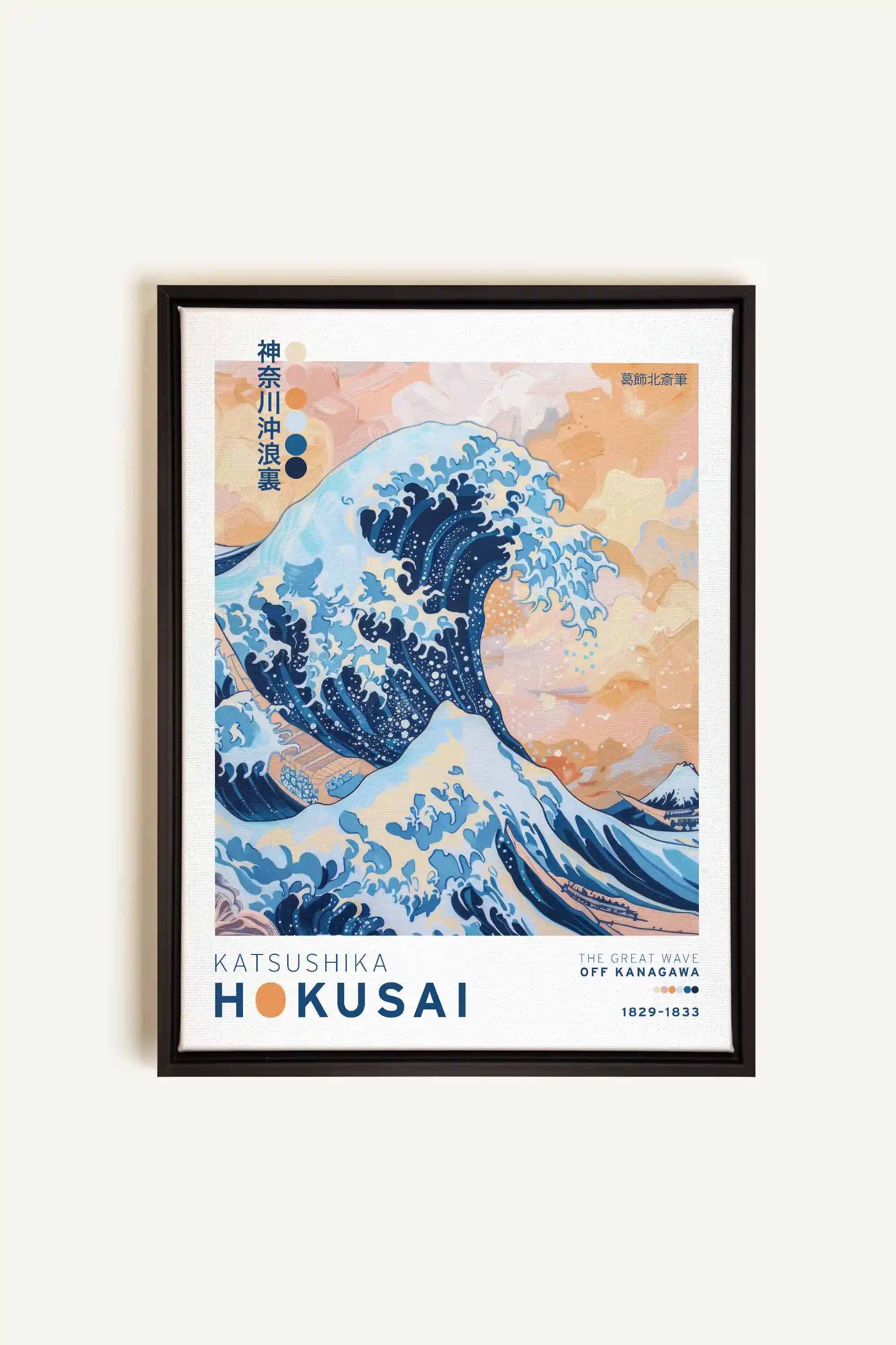 THE GREAT WAVE, Oeuvre sur toile étirée, encadré Noir
