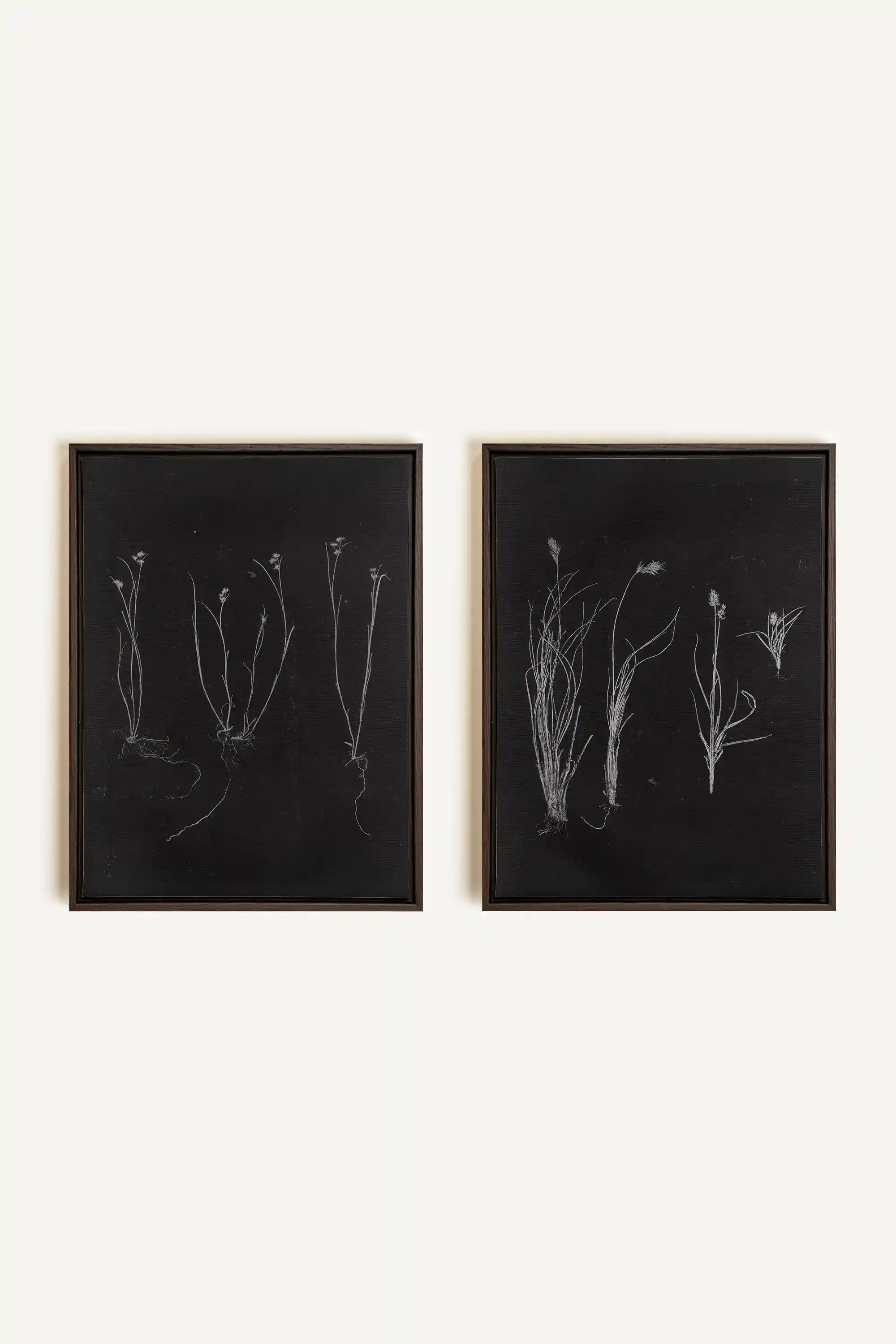 DUO TRACES DE VIE, 2 Works on stretched canvas, framed Walnut Brown