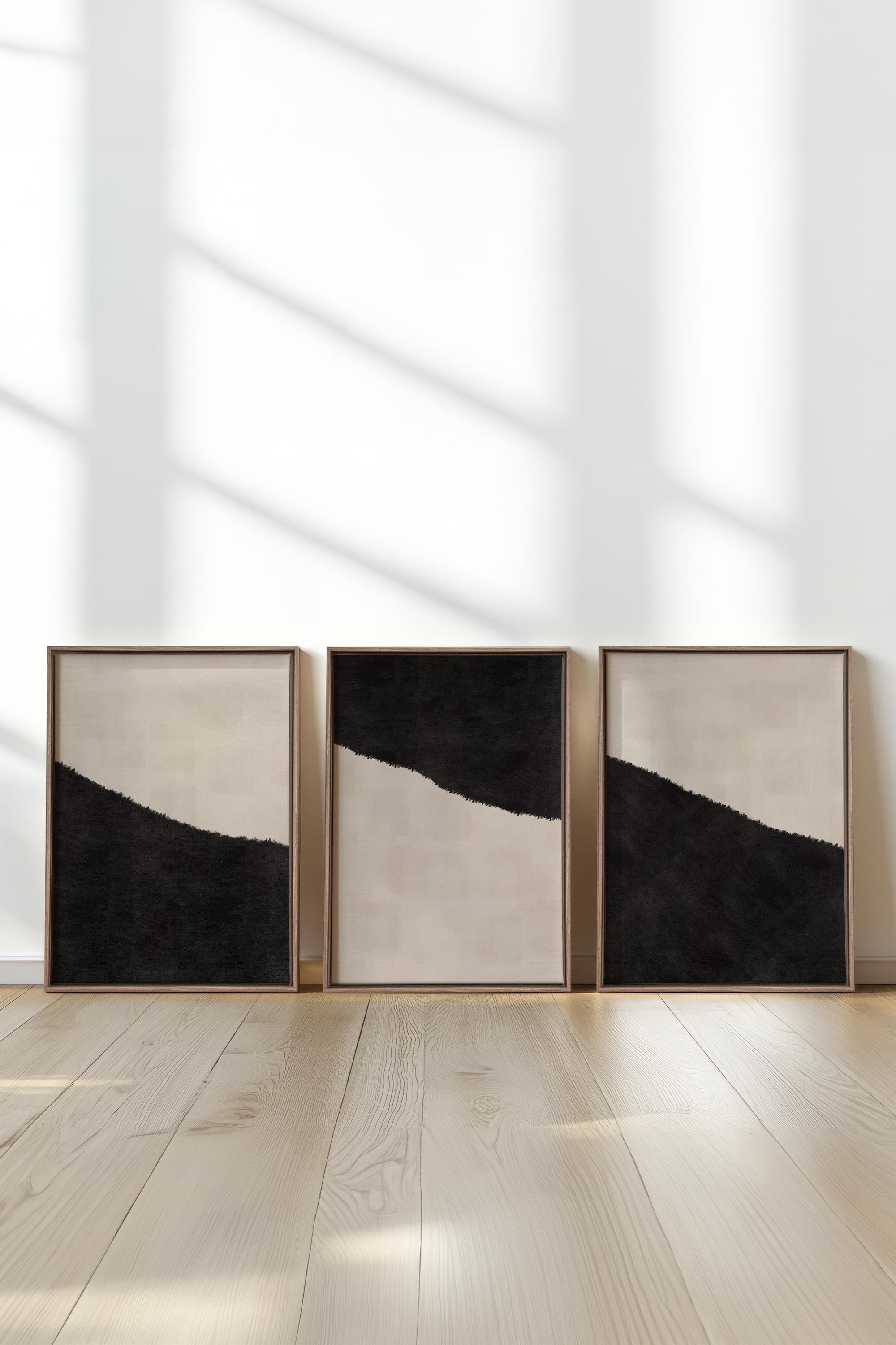 OLEKA CANVAS - LUXE TRIO, 3 Oeuvres sur toile étirée, encadré Brun Chêne