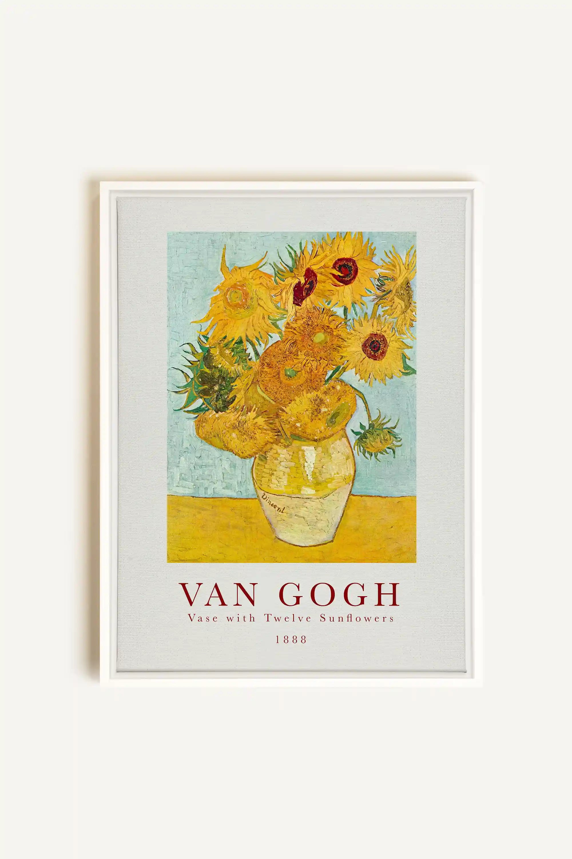 TWELVES SUNFLOWERS, Artwork on stretched canvas, framed in white
