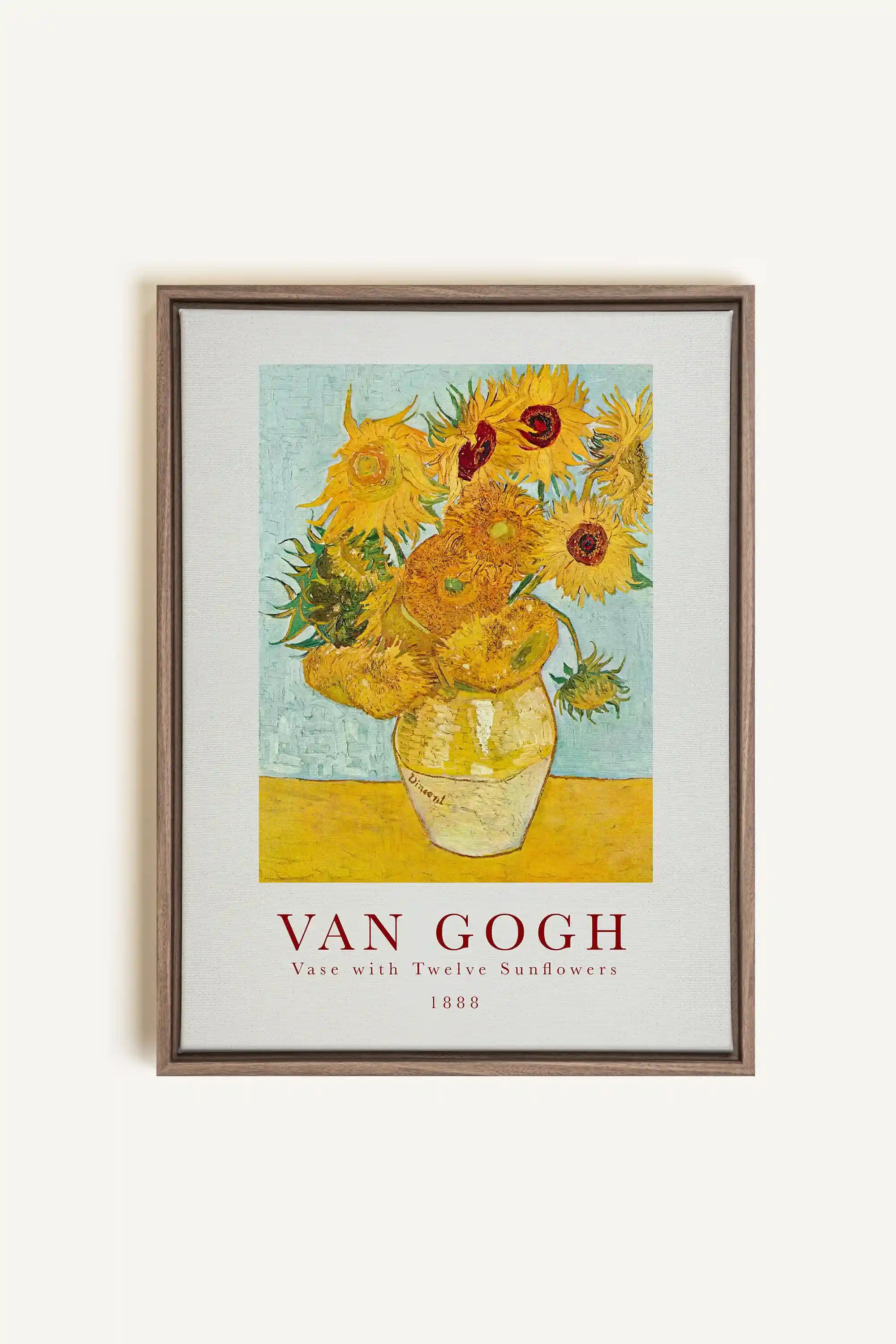 TWELVES SUNFLOWERS, Artwork on stretched canvas, framed in Brown Oak