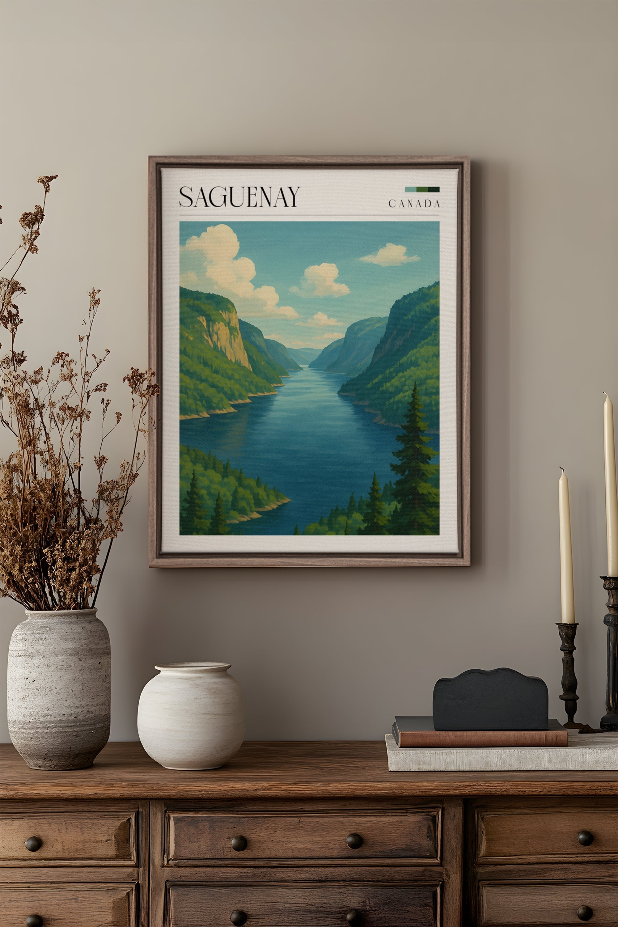 OLEKA CANVAS - SAGUENAY, Oeuvre sur toile étirée, encadré Brun Chêne