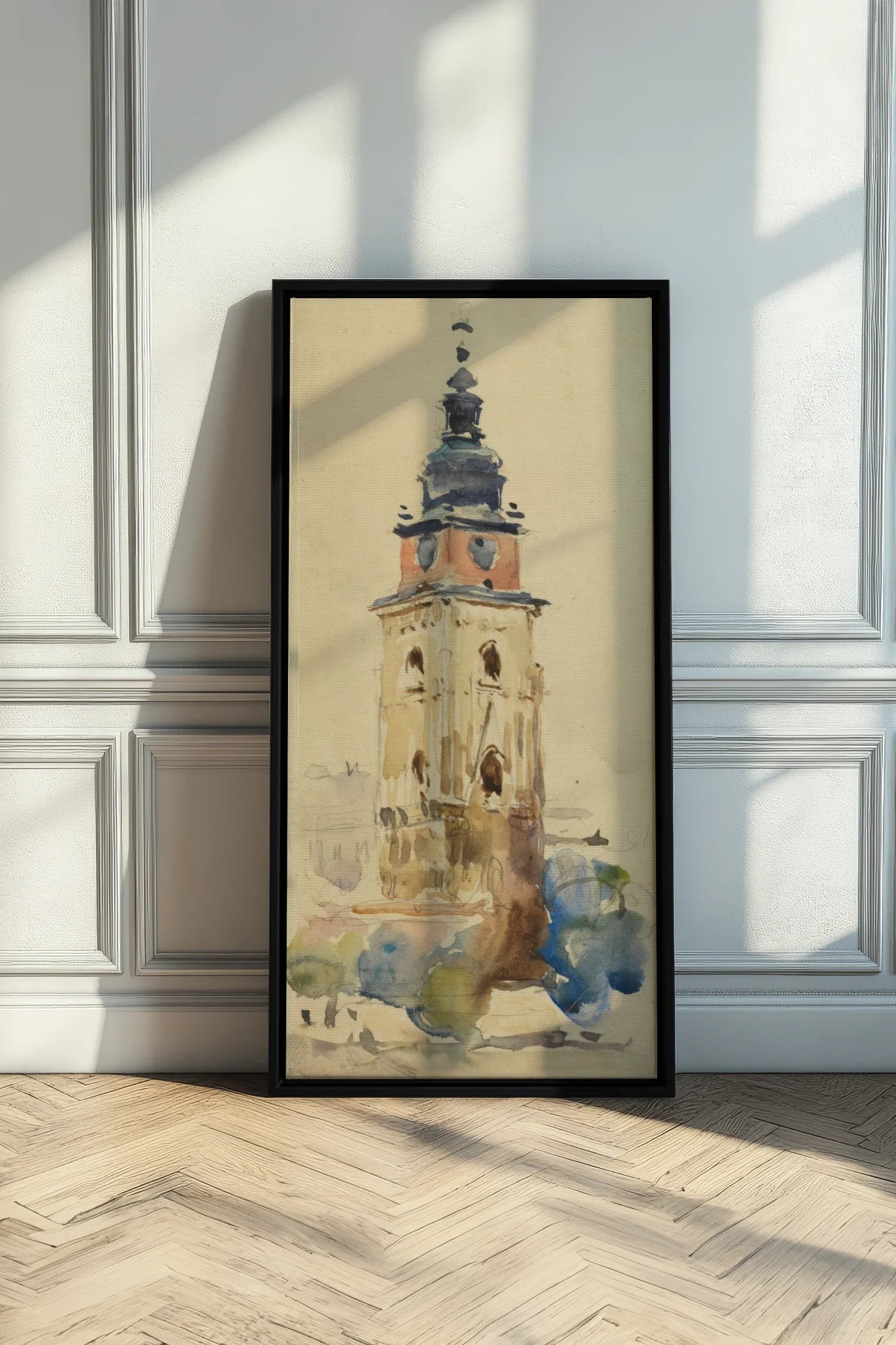 ANCIENT TOWER, Oeuvre sur toile étirée, encadré Noir