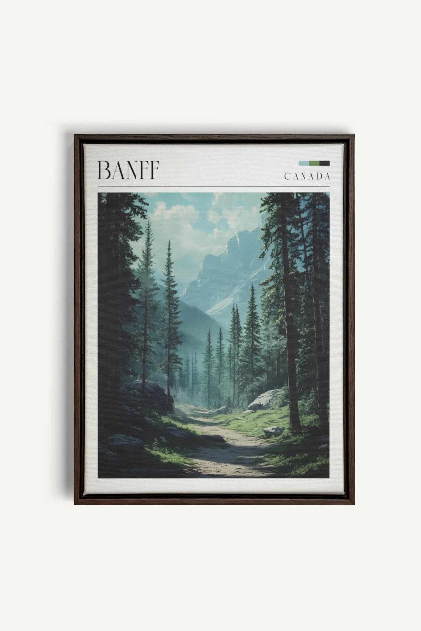 BANFF, Oeuvre sur toile étirée, encadré Brun Noyer