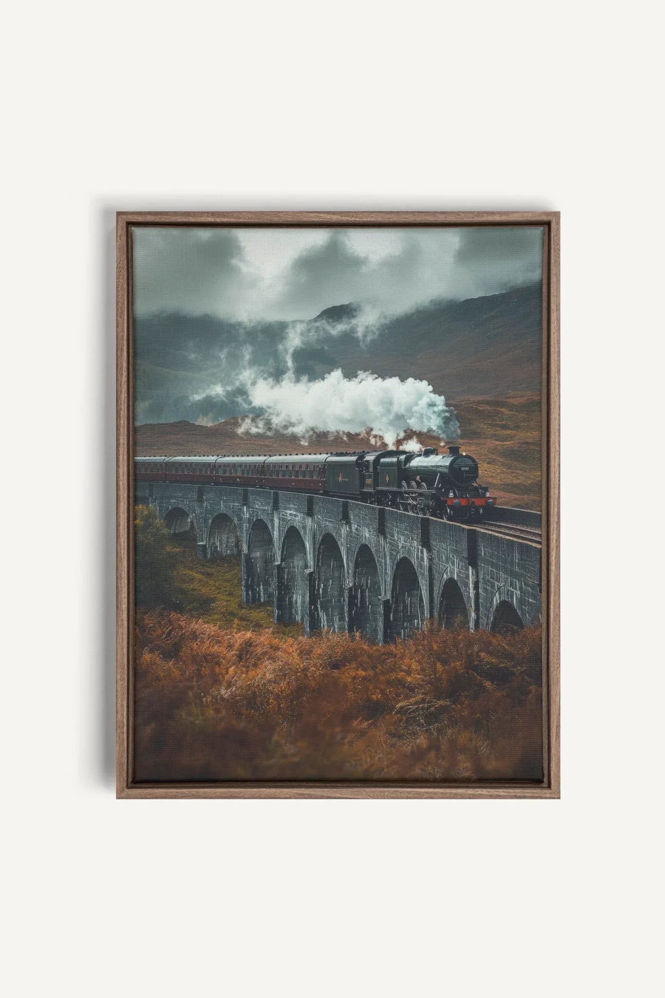 OLEKA CANVAS - BRIDGE OF MIST, Oeuvre sur toile étirée, encadré Brun Chêne