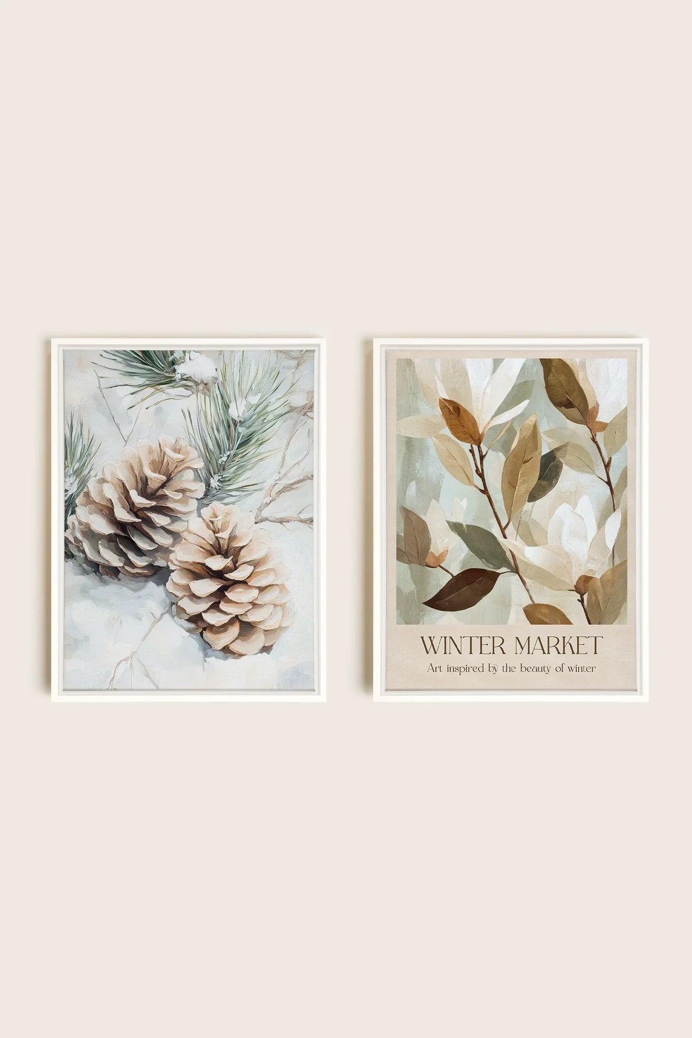 DUO GIVRE ET NATURE, Artwork on stretched canvas, framed in white