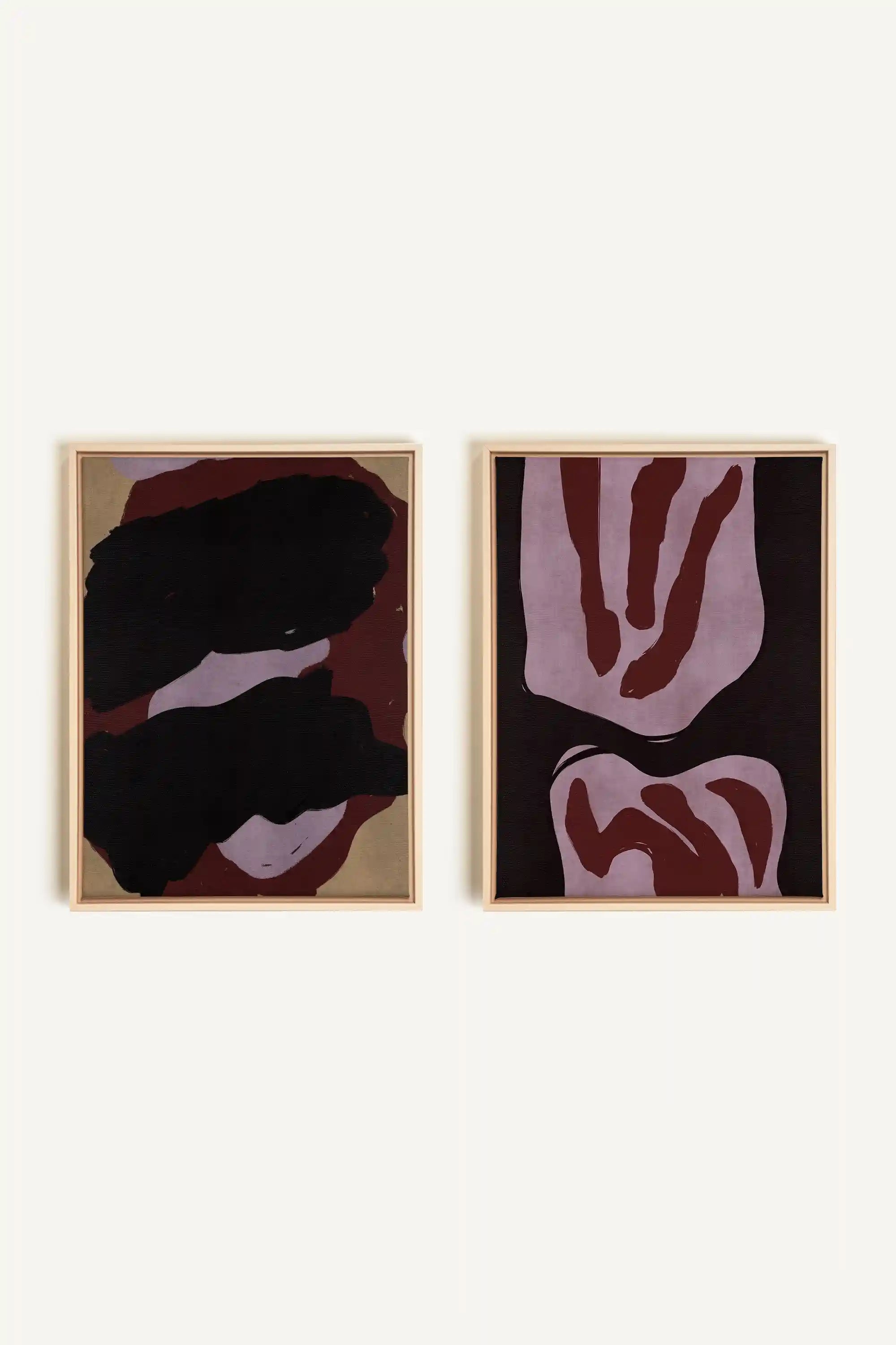 DUO INK & DUST, 2 Oeuvres sur toile étirée, encadré Naturel Clair