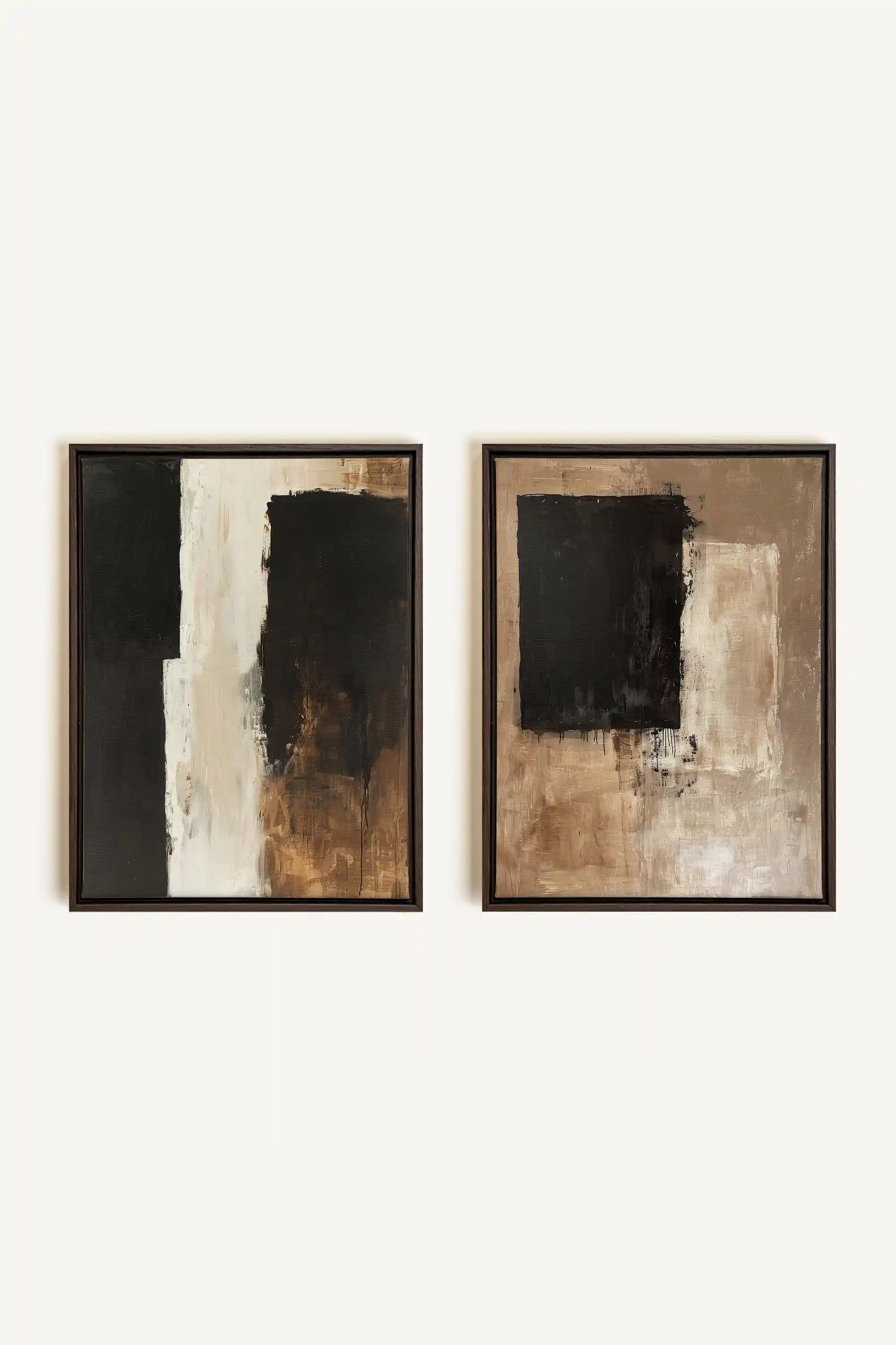 DUO INK METAPHOR, 2 Oeuvres sur toile étirée, encadré Brun Noyer