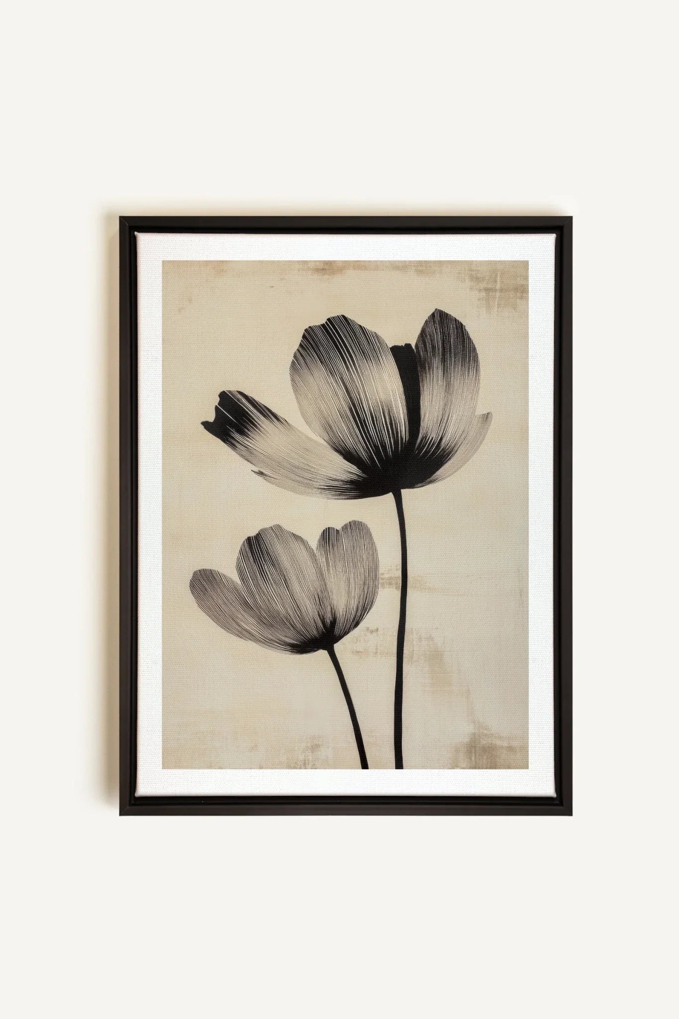 OLEKA CANVAS - EBONY FLOWERS, Oeuvre sur toile étirée, encadré Noir