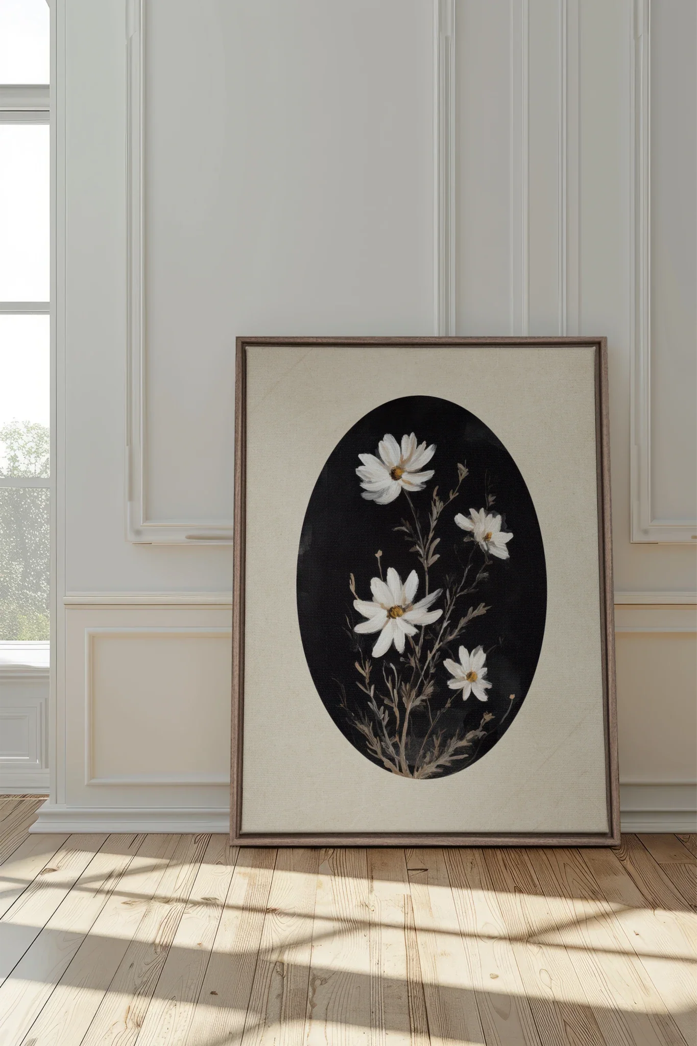 ECLIPSE FLOWERS, Oeuvre sur toile étirée, encadré Brun Chêne