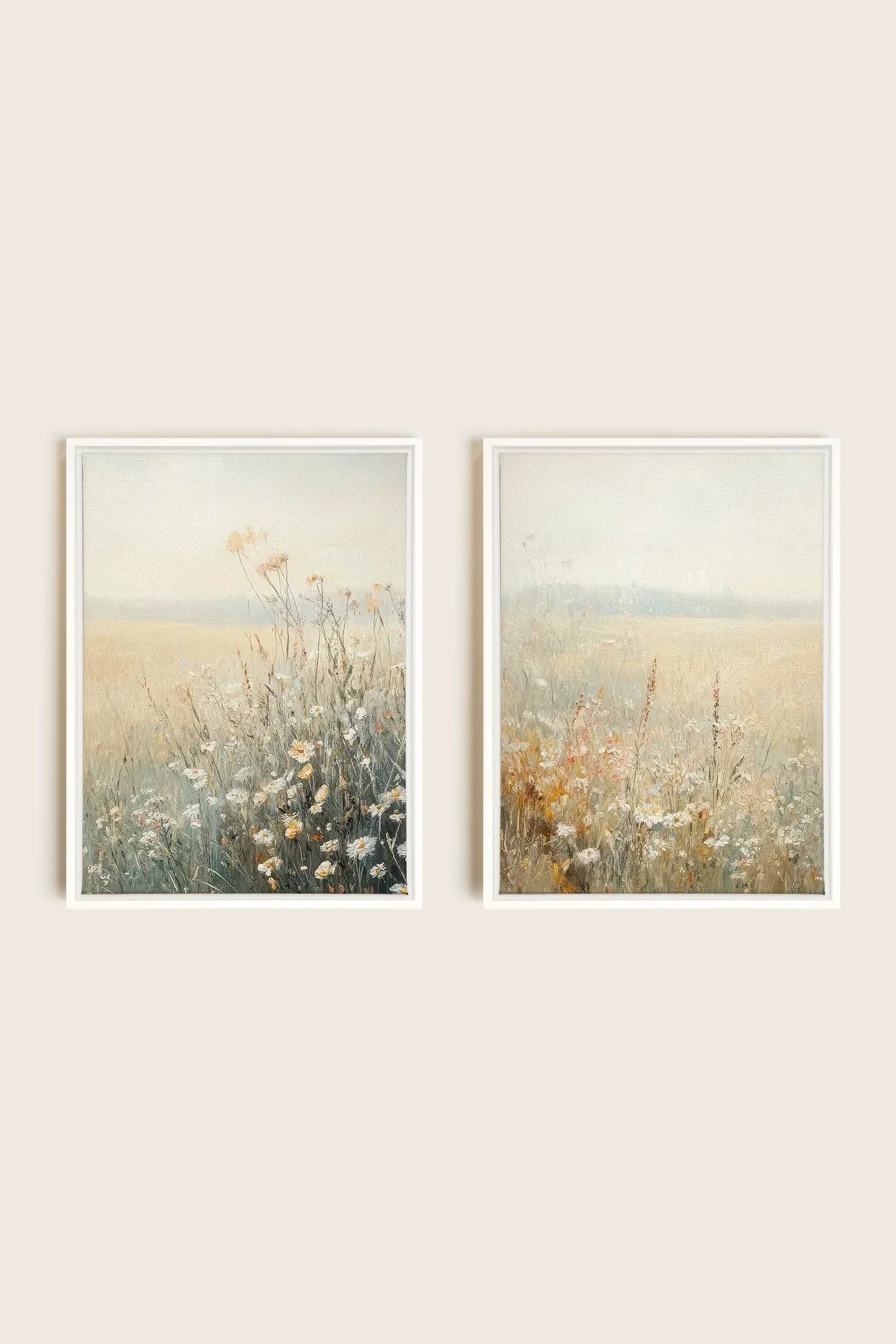 OLEKA CANVAS - FIELD OF GRACE, 2 Oeuvres sur toile étirée, encadré Blanc