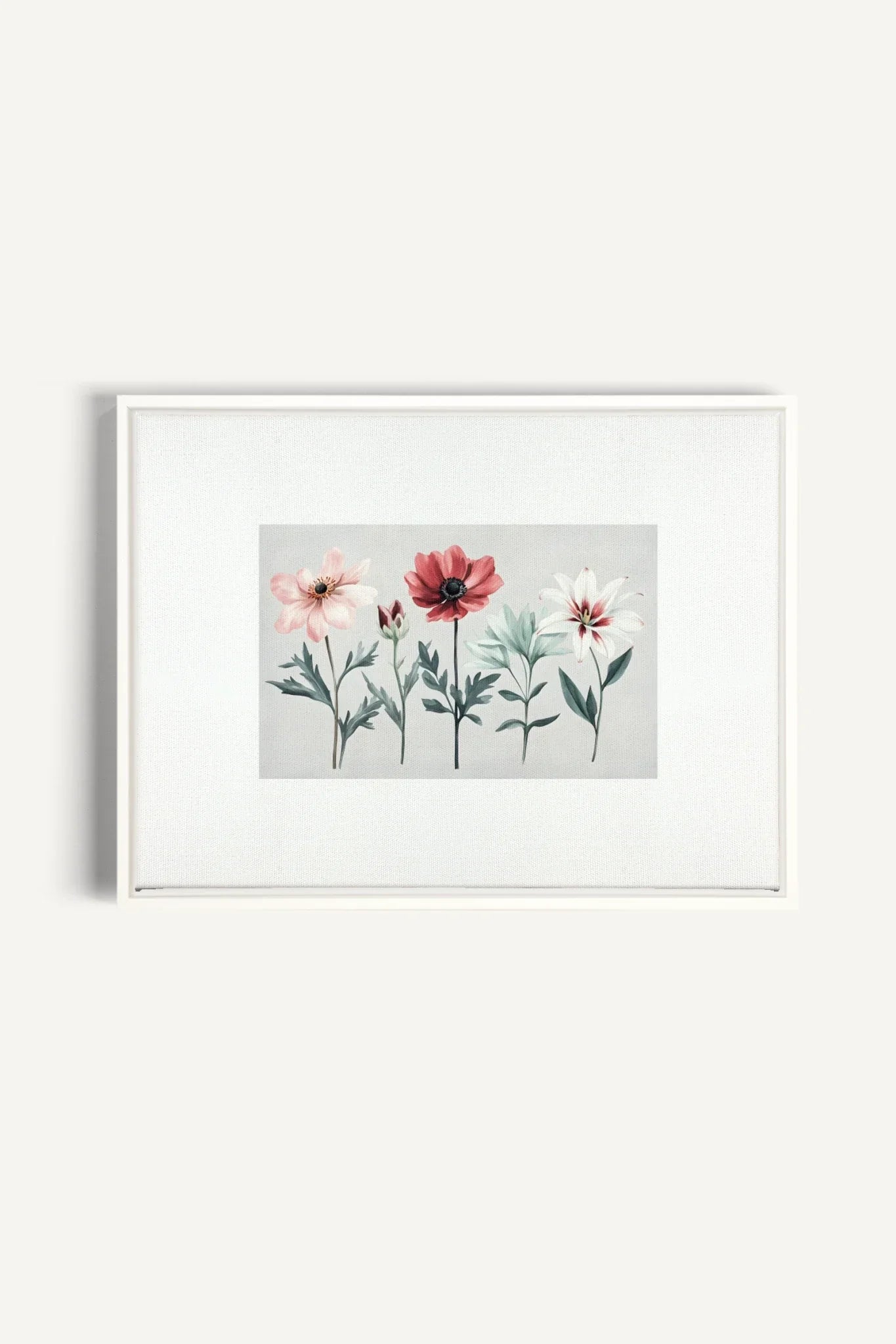 OLEKA CANVAS - FLEURS DE SAISON, Oeuvre sur toile étirée, encadré Blanc