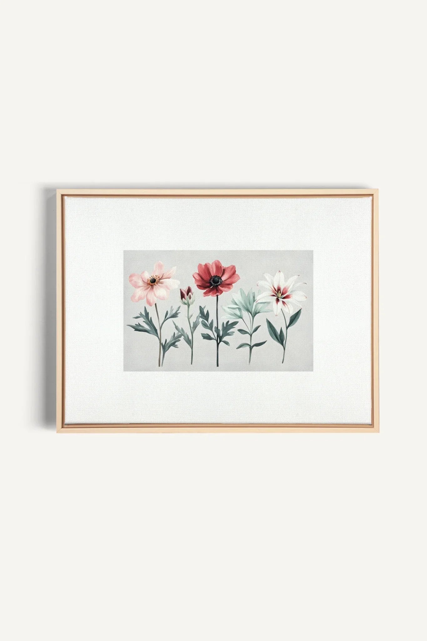 OLEKA CANVAS - FLEURS DE SAISON, Oeuvre sur toile étirée, encadré Naturel Clair