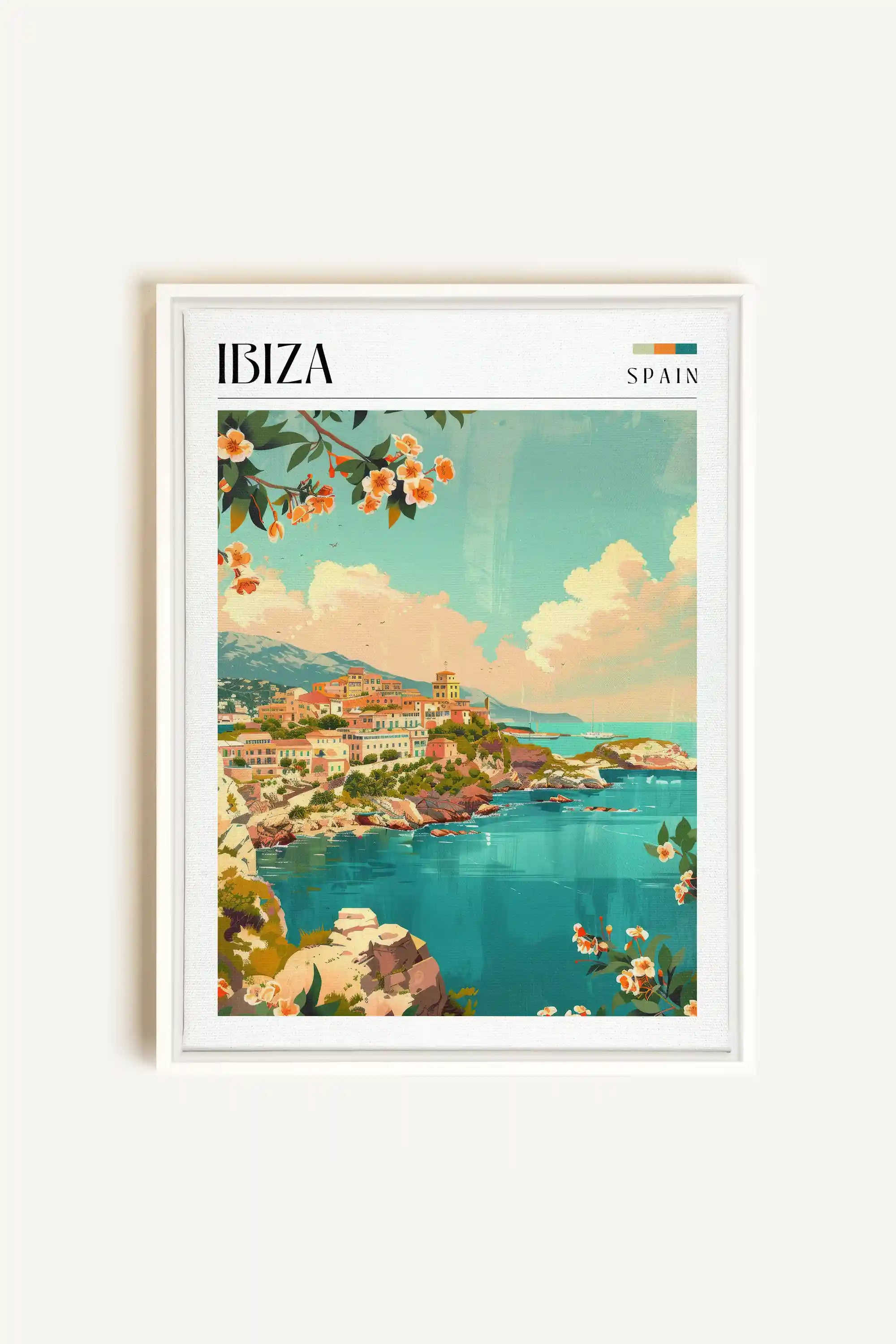 Ibiza, Oeuvre sur toile étirée, encadré Blanc