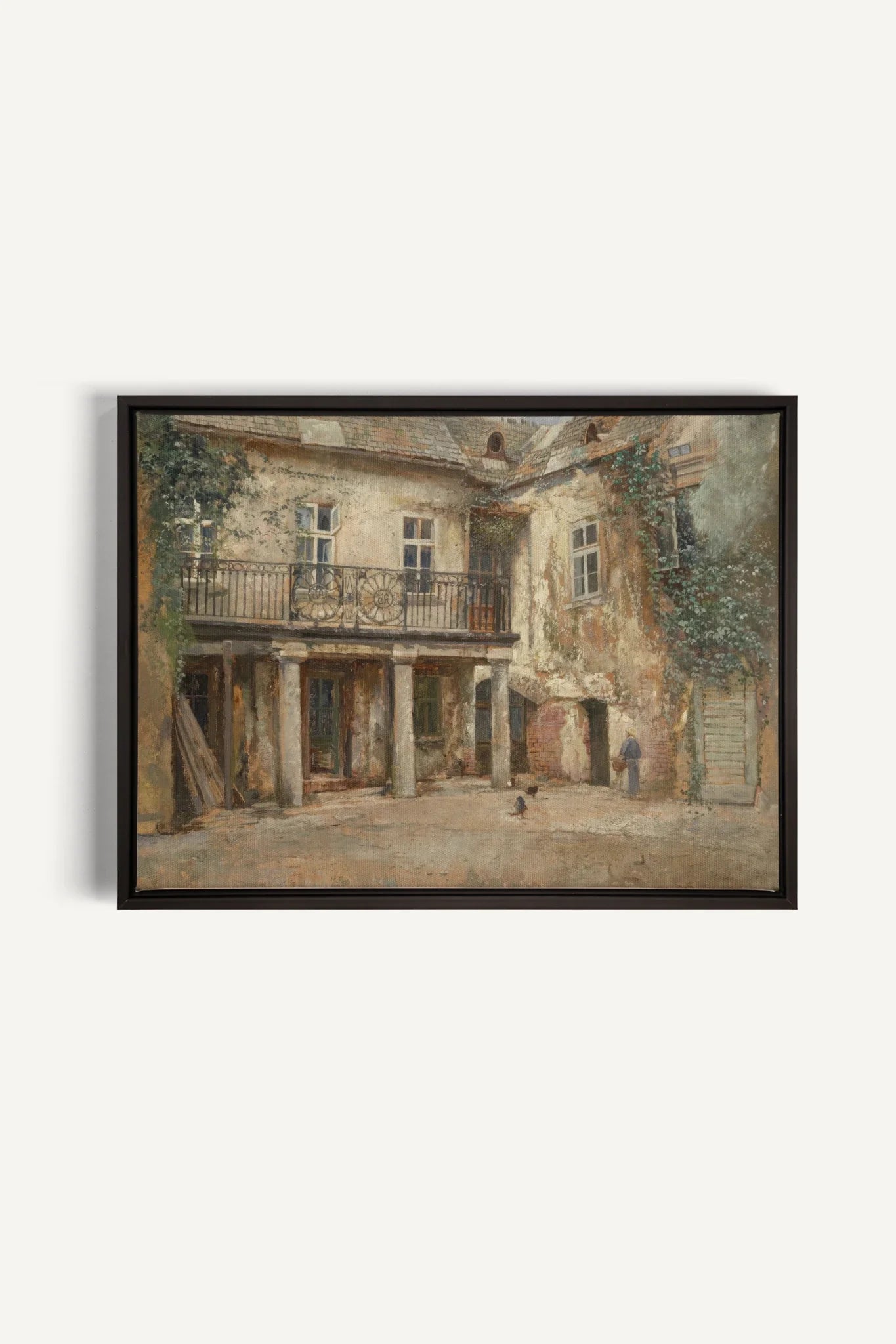 LA COUR PAISIBLE, Oeuvre sur toile étirée, encadré Noir