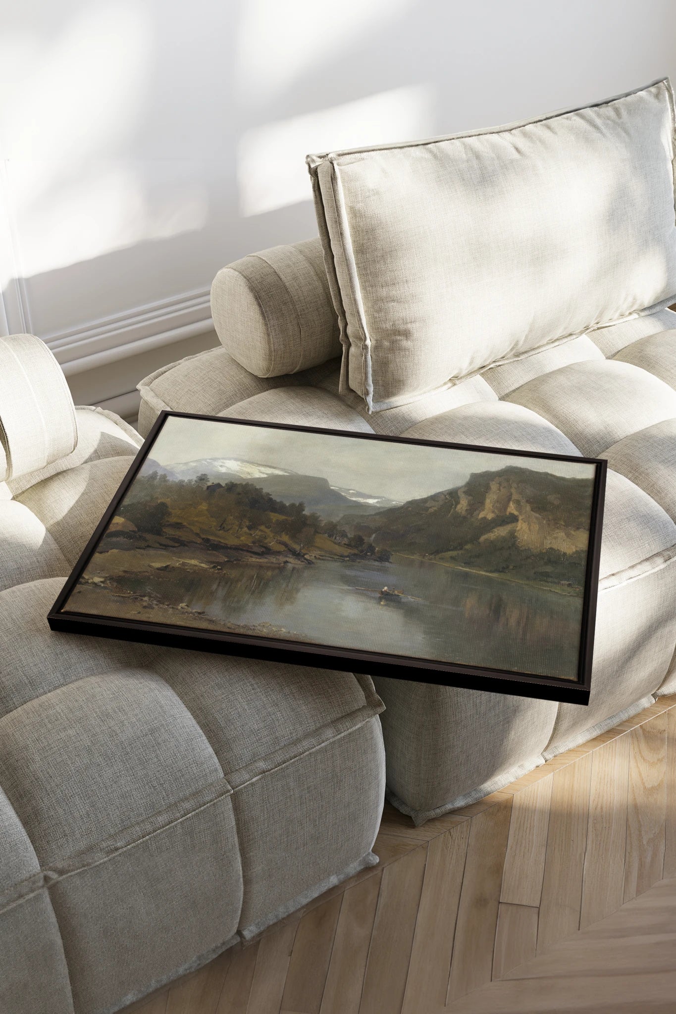 LAC MIROIR, Oeuvre sur toile étirée, encadré Noir