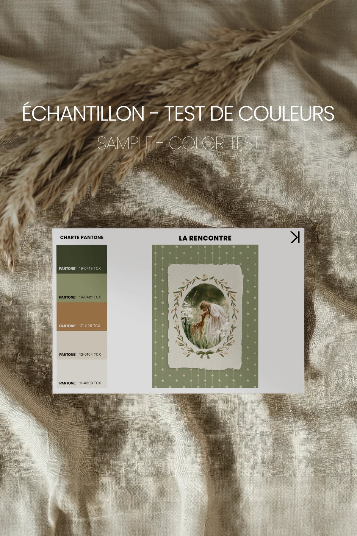 LA RENCONTRE, Oeuvre sur toile rigide, encadré brun chêne