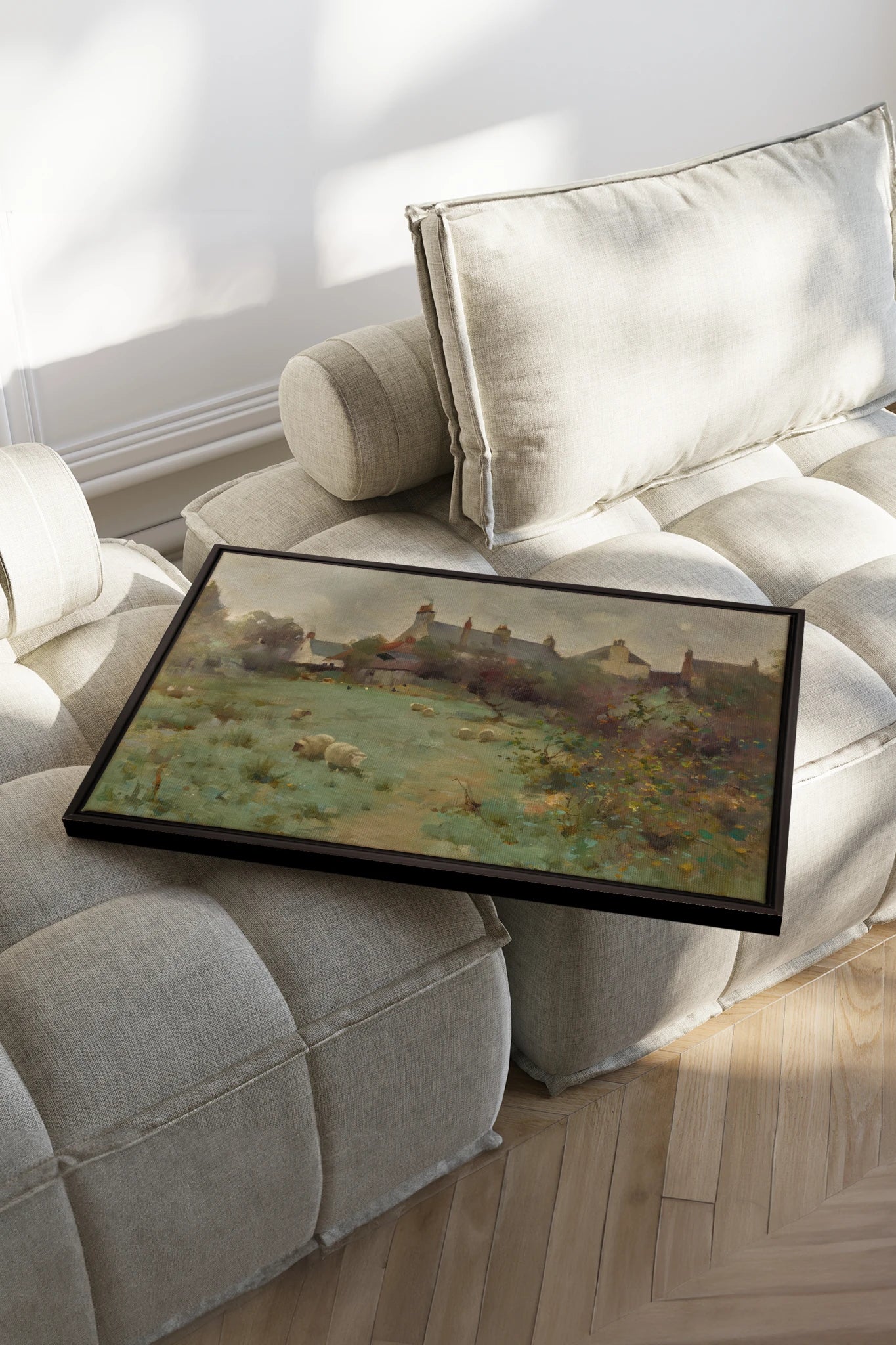 LE JARDIN DES PRÉS, Oeuvre sur toile étirée, encadré Noir