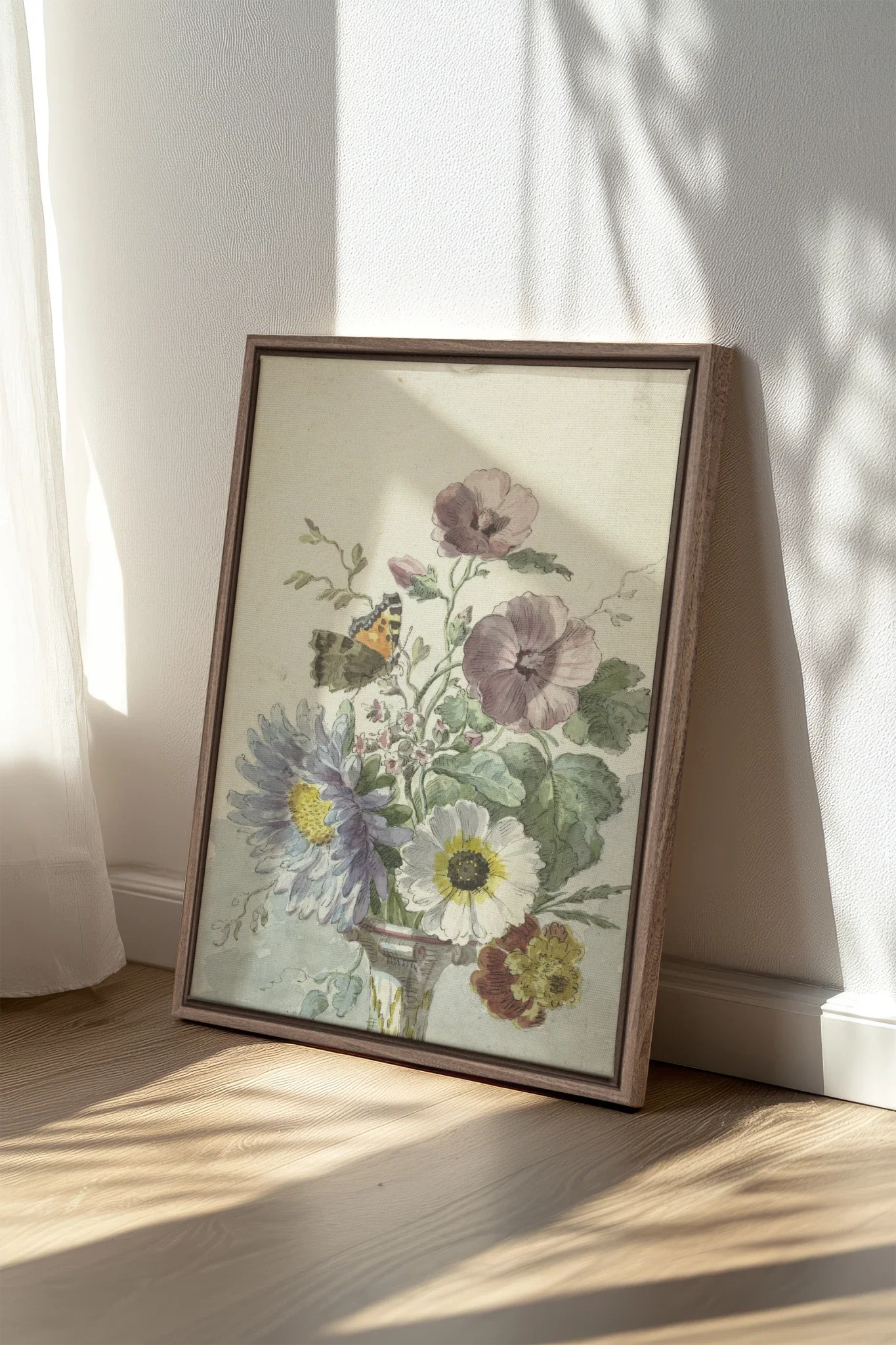 LE JARDIN PAPILLON, Oeuvre sur toile étirée, encadré Brun Chêne