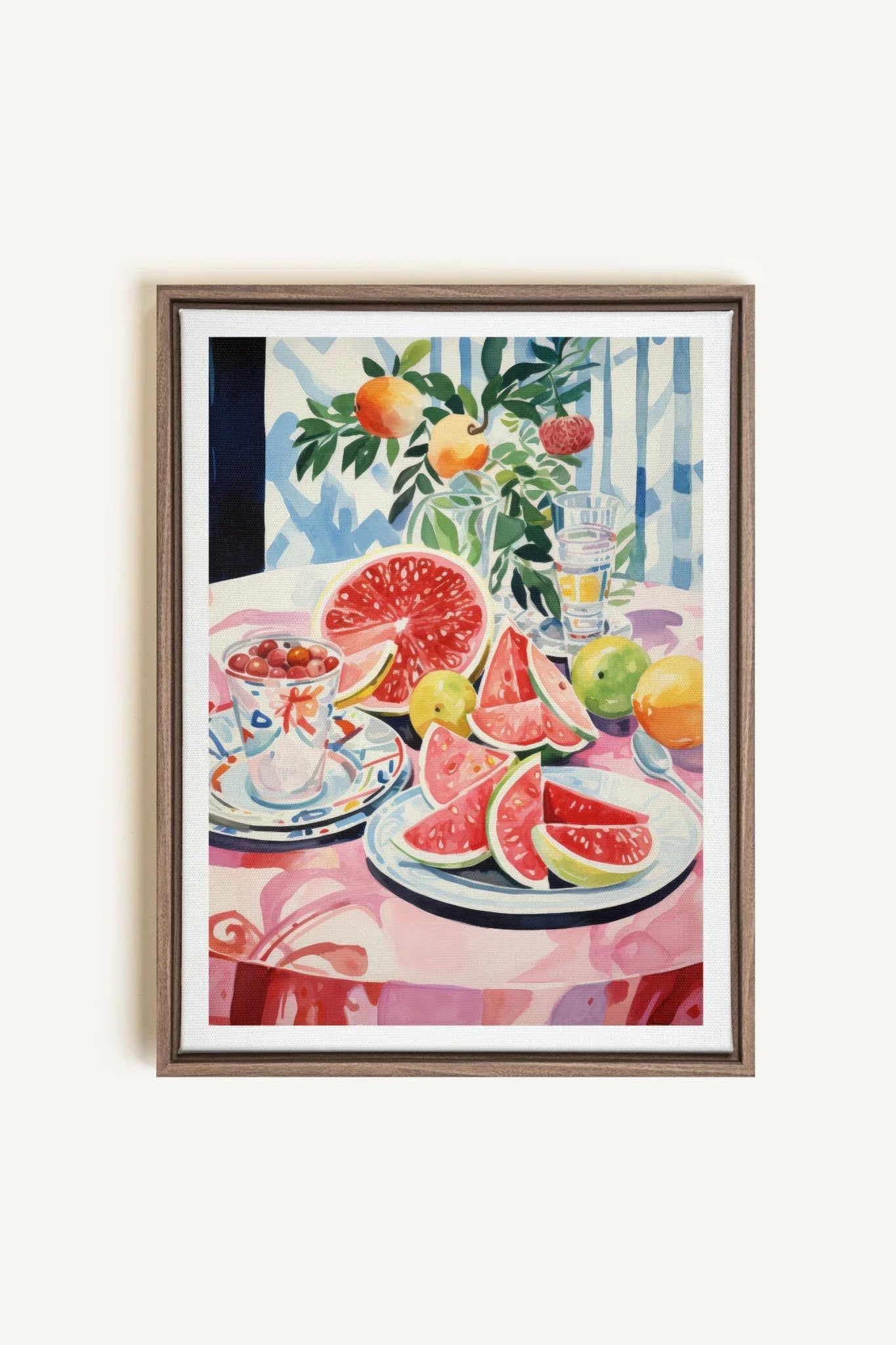 OLEKA CANVAS - MELON OASIS HARVEST, Oeuvre sur toile étirée, encadré Brun Chêne