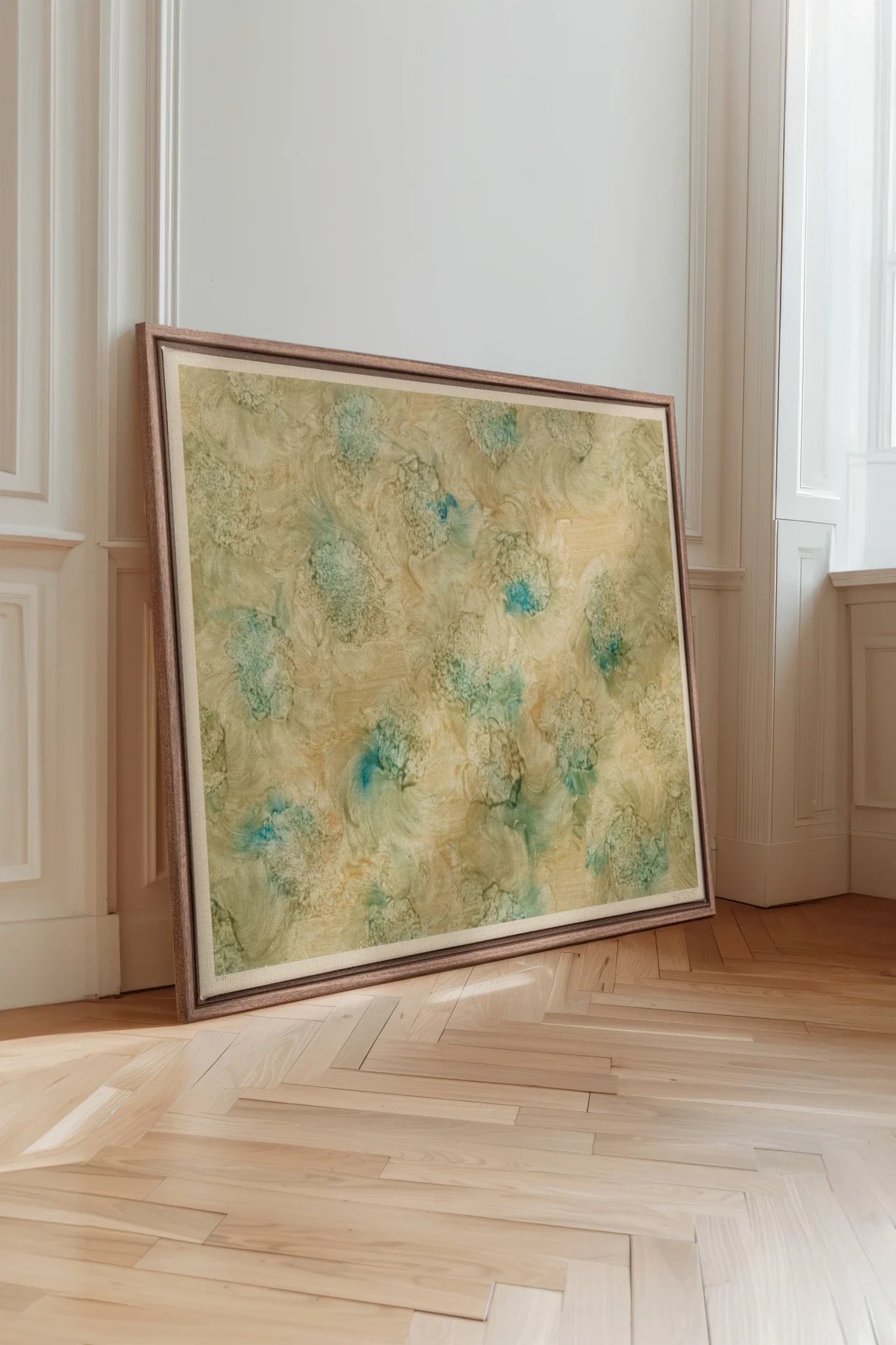 MOUSSE FLORALE, Oeuvre sur toile étirée, encadré Brun Chêne