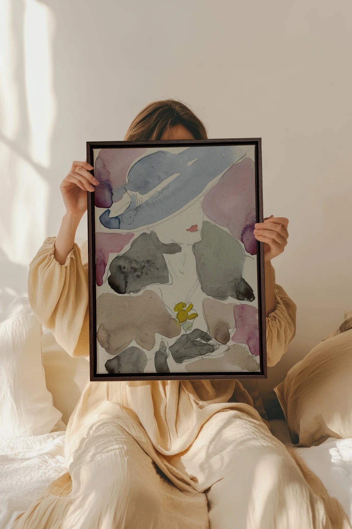 ORCHID HAZE, Oeuvre sur toile étirée, encadré Brun Noyer
