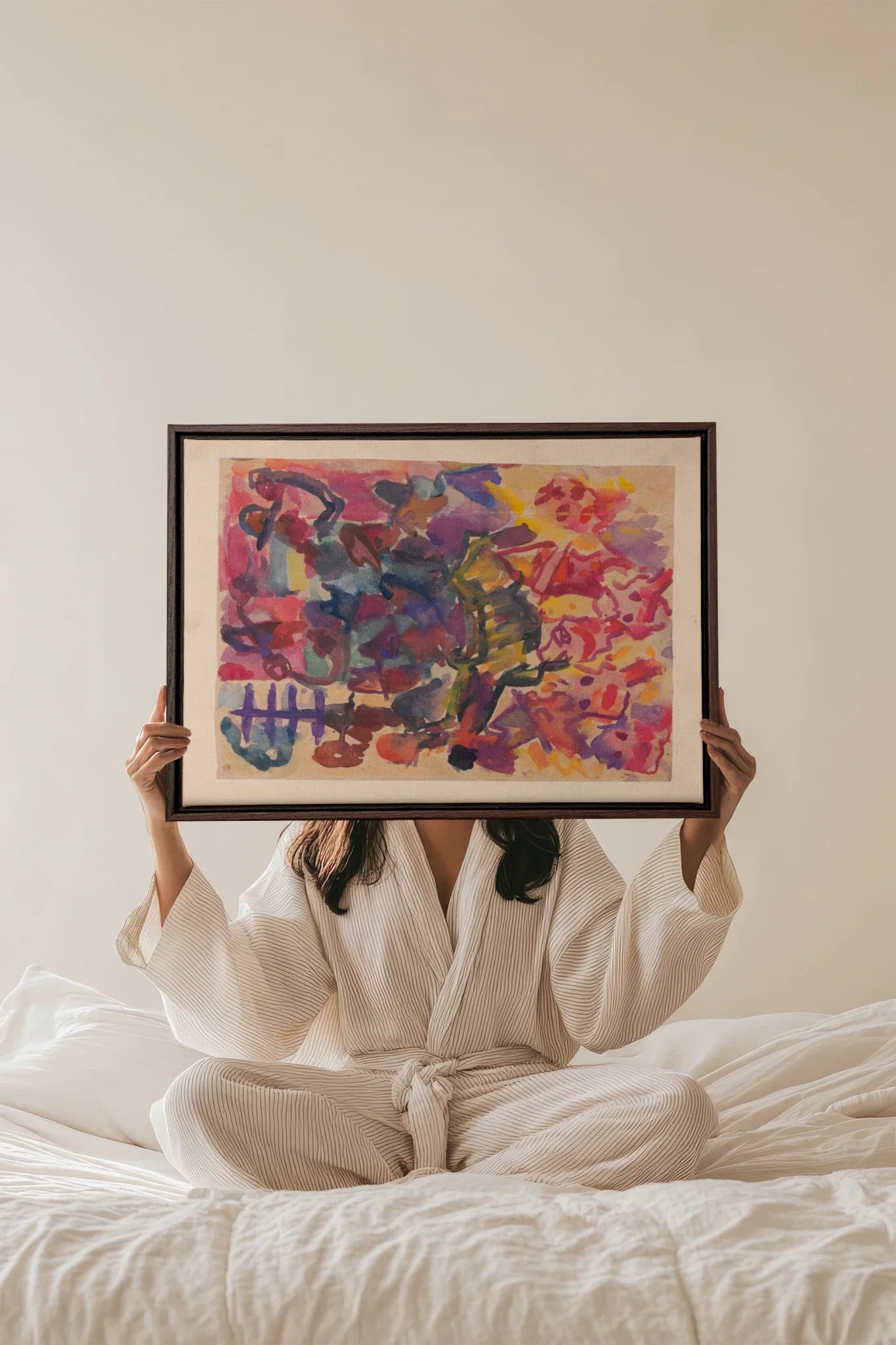 PAINTED PULSE, Oeuvre sur toile étirée, encadré Brun Noyer