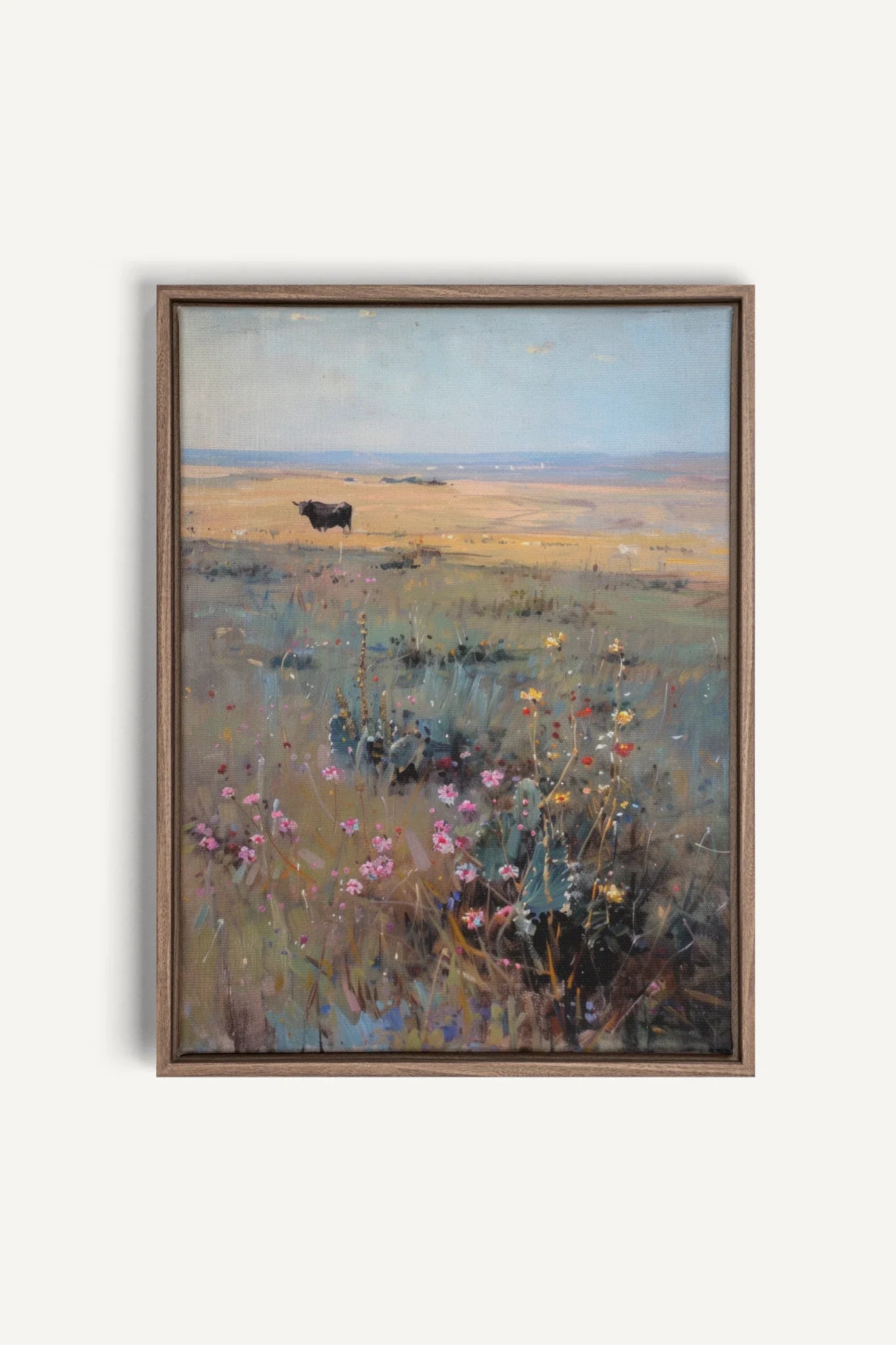 RAINBOW FIELD, Artwork on stretched canvas, framed in Brown Oak