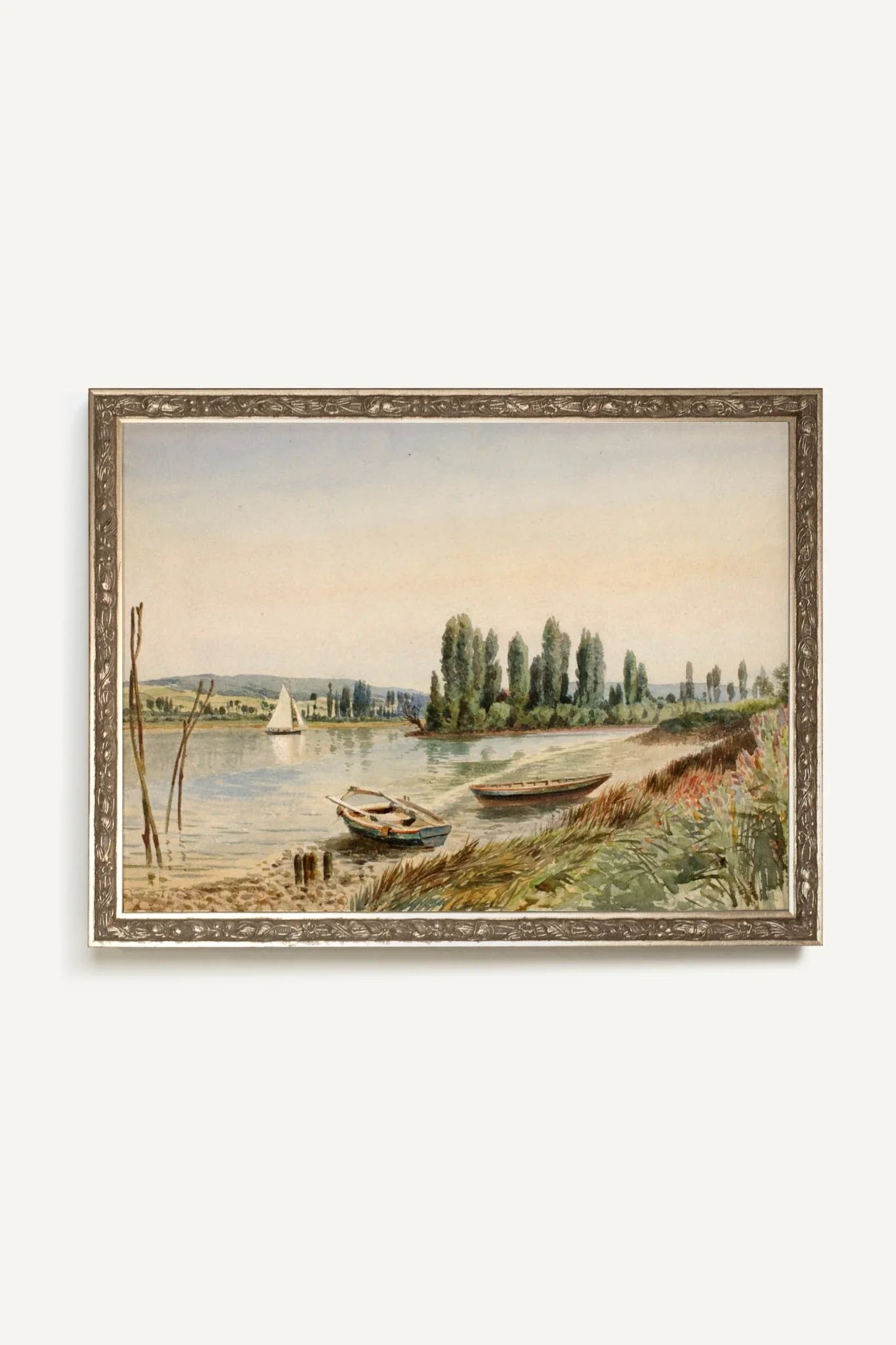 RIVES PAISIBLES, Artwork on rigid canvas, framed Vintage Silver