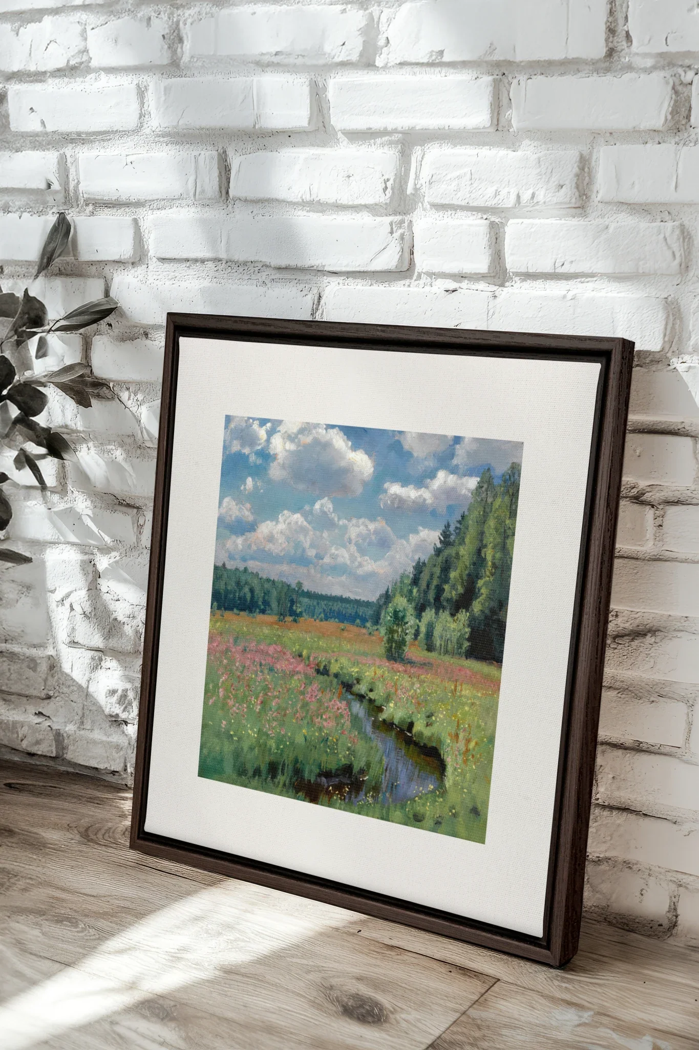 RUISSEAU FLEURI, Oeuvre sur toile étirée, encadré Brun Noyer