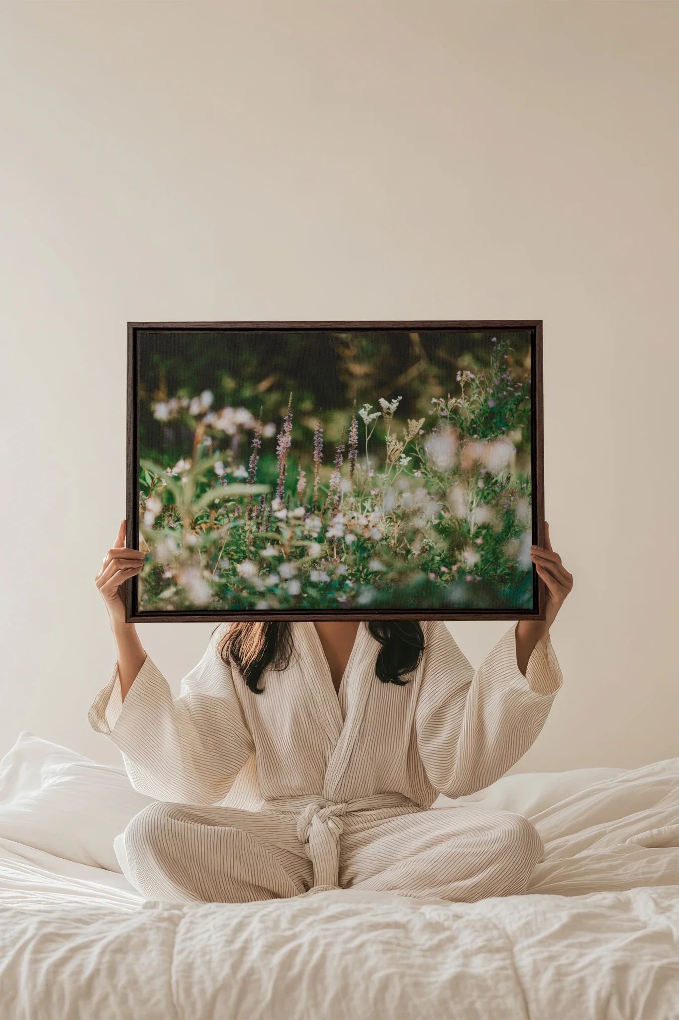 SAUGE & LAVANDE, Oeuvre sur toile étirée, encadré Brun Noyer