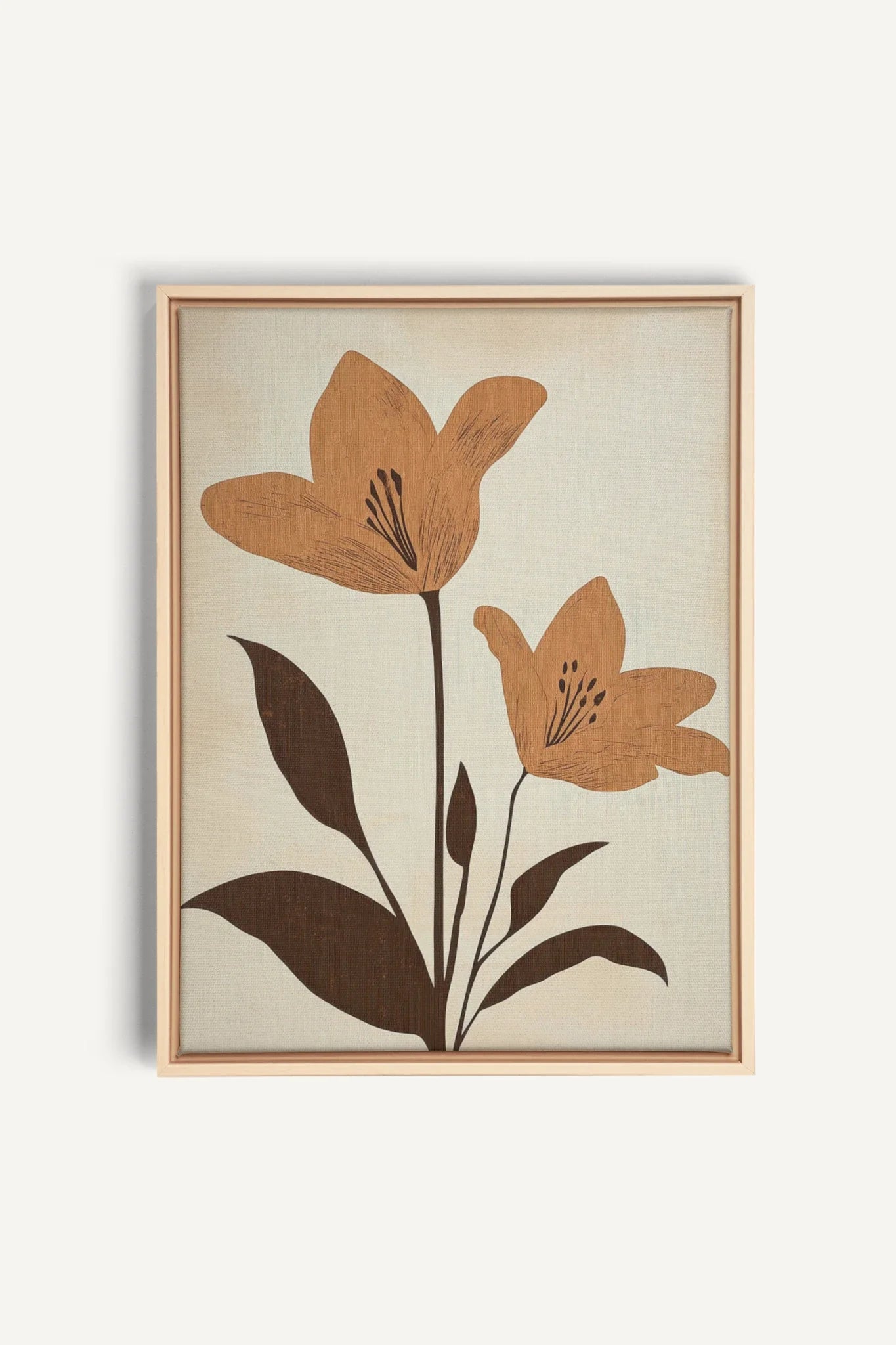 SEPIA FLOWERS, Artwork on stretched canvas, framed Natural Light
