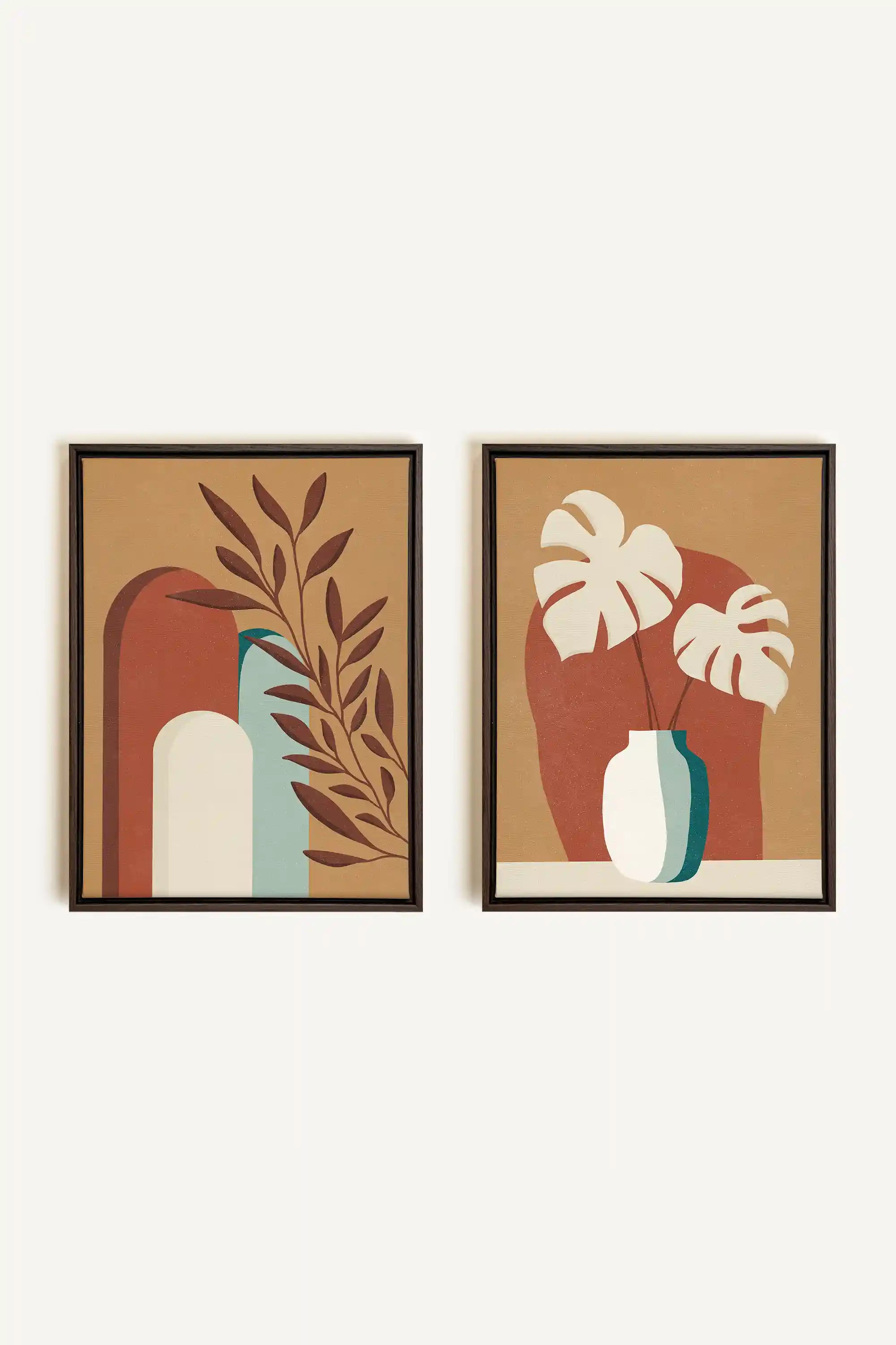 TERRACOTTA OASIS, 2 Oeuvres sur toile étirée, encadré Brun Noyer