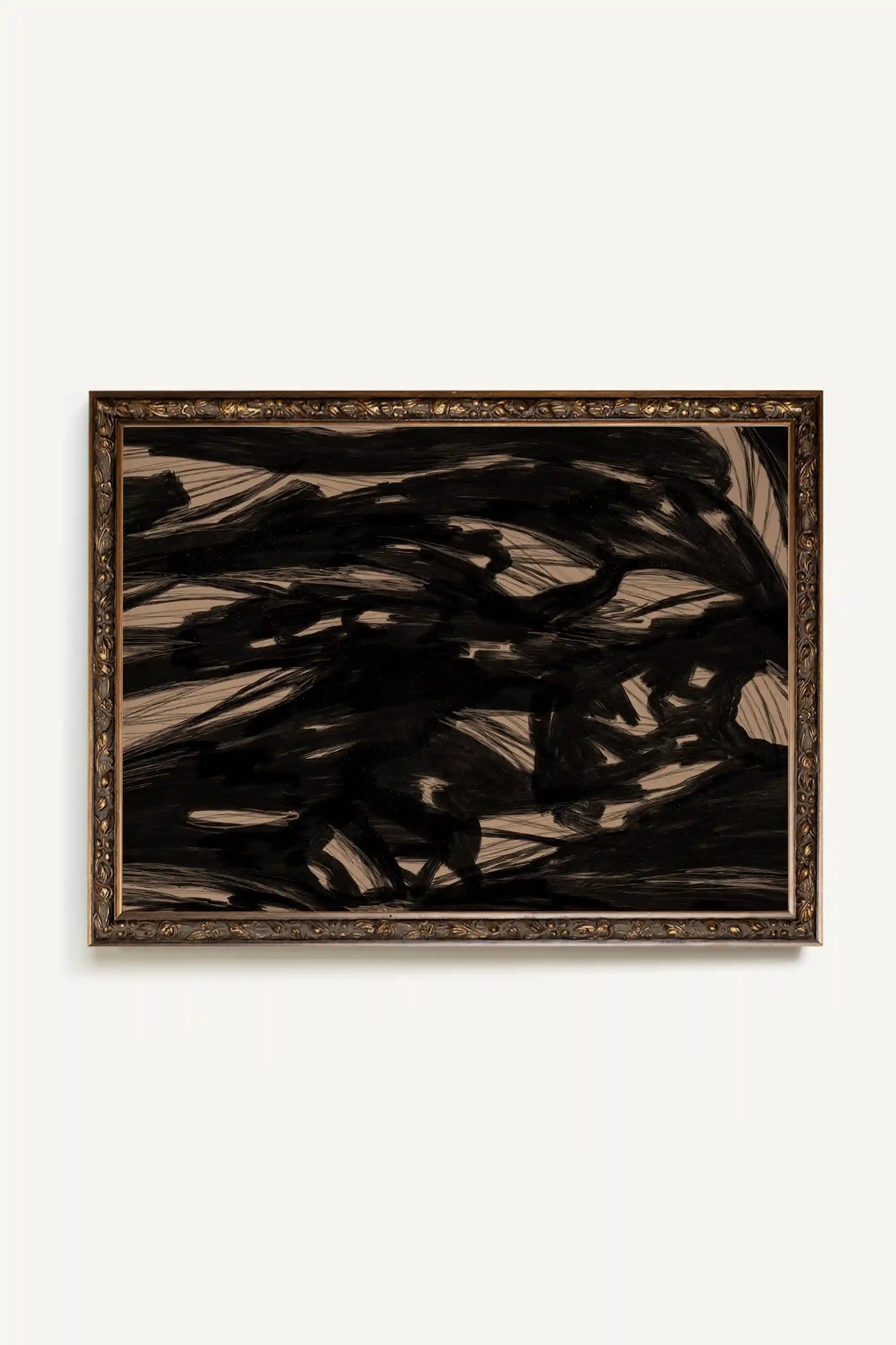 TRACÉ BRUT, Artwork on stretched canvas, framed Vintage Bronze