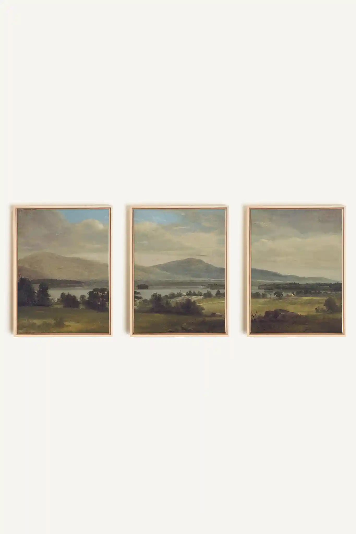 TRIO DES SAISONS DOUCES, 3 Oeuvres sur toile étirée, encadré Naturel Clair