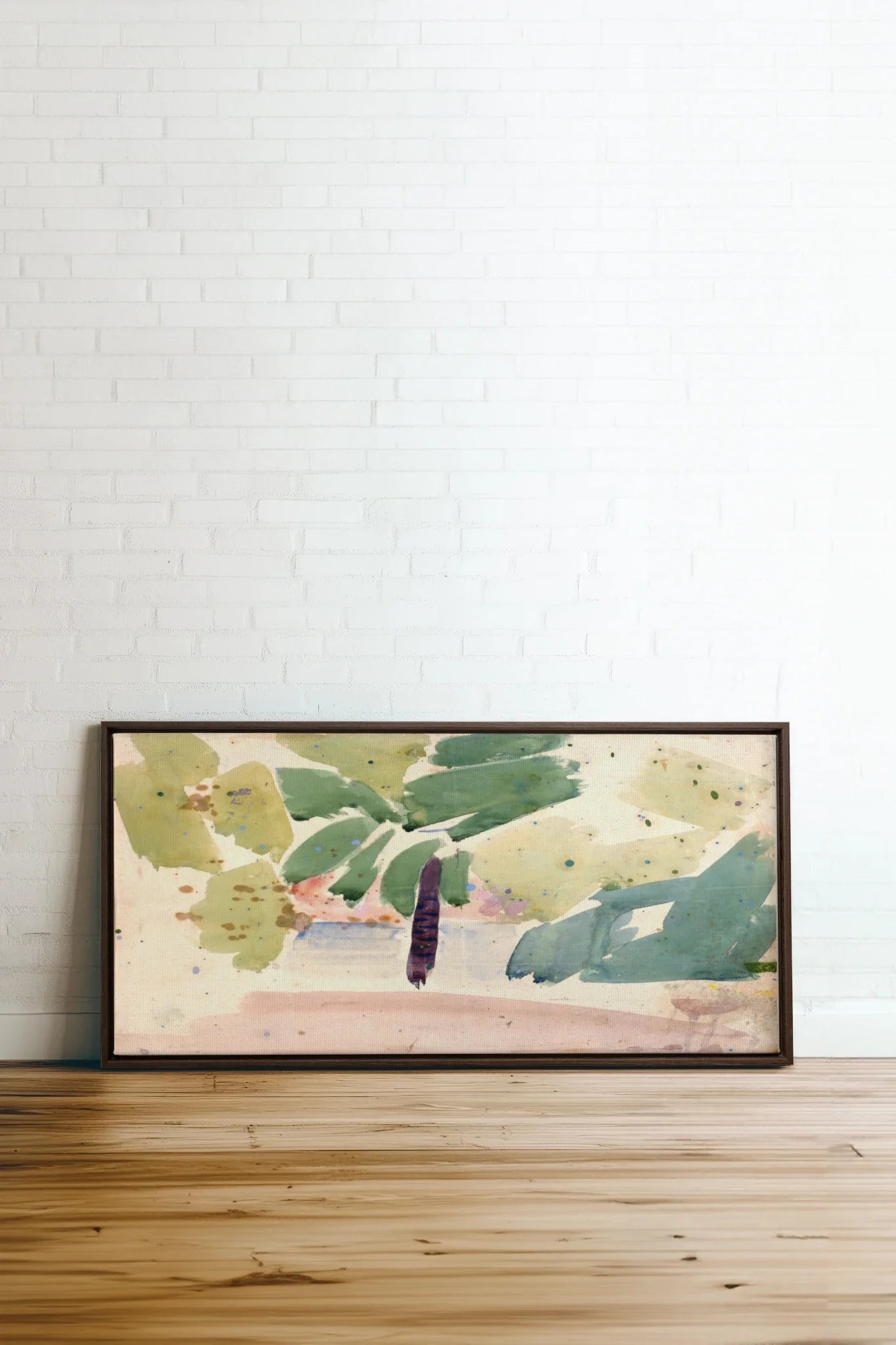 VERT NOMADE, Oeuvre sur toile étirée, encadré Brun Noyer