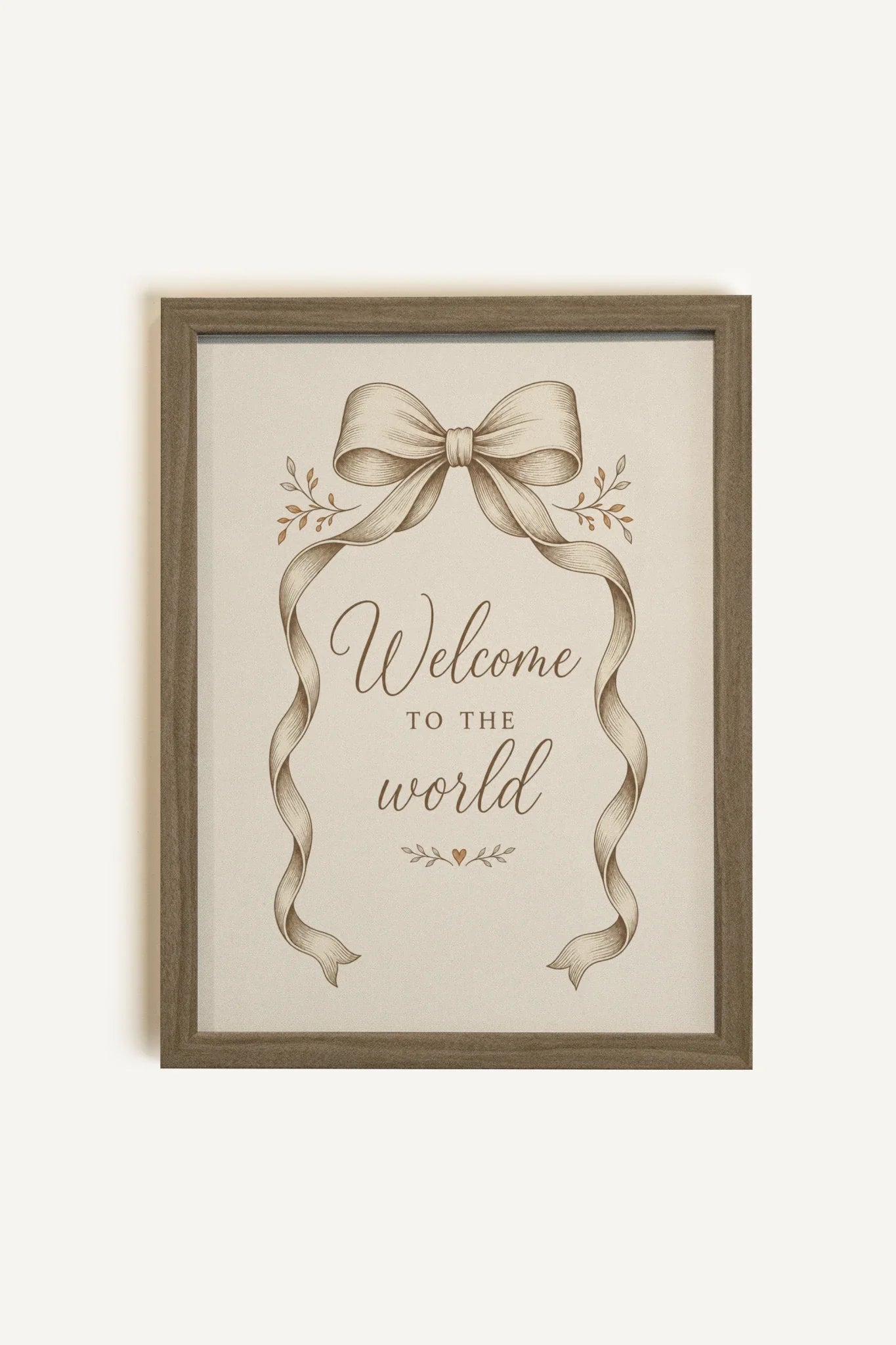 WELCOME TO THE WORLD, Oeuvre sur toile rigide, encadré brun chêne