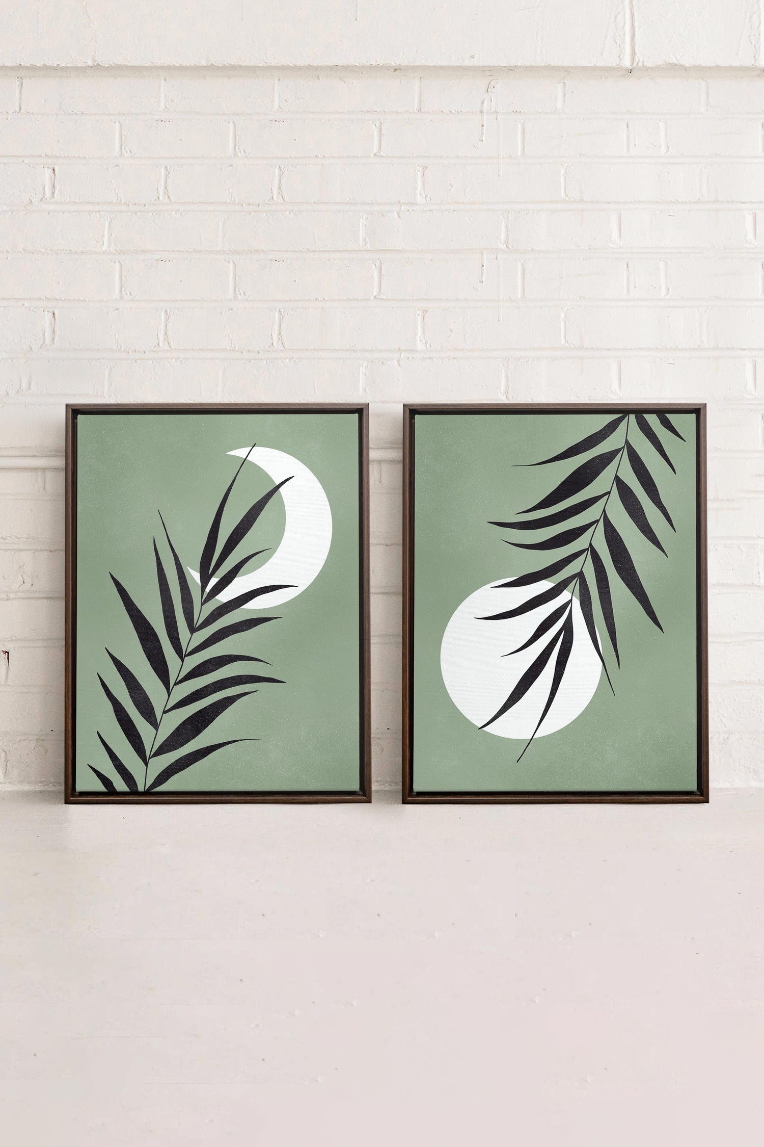OLEKA CANVAS - MOONLIGHT SILHOUETTES, 2 Oeuvres sur toile étirée, encadré Brun Noyer