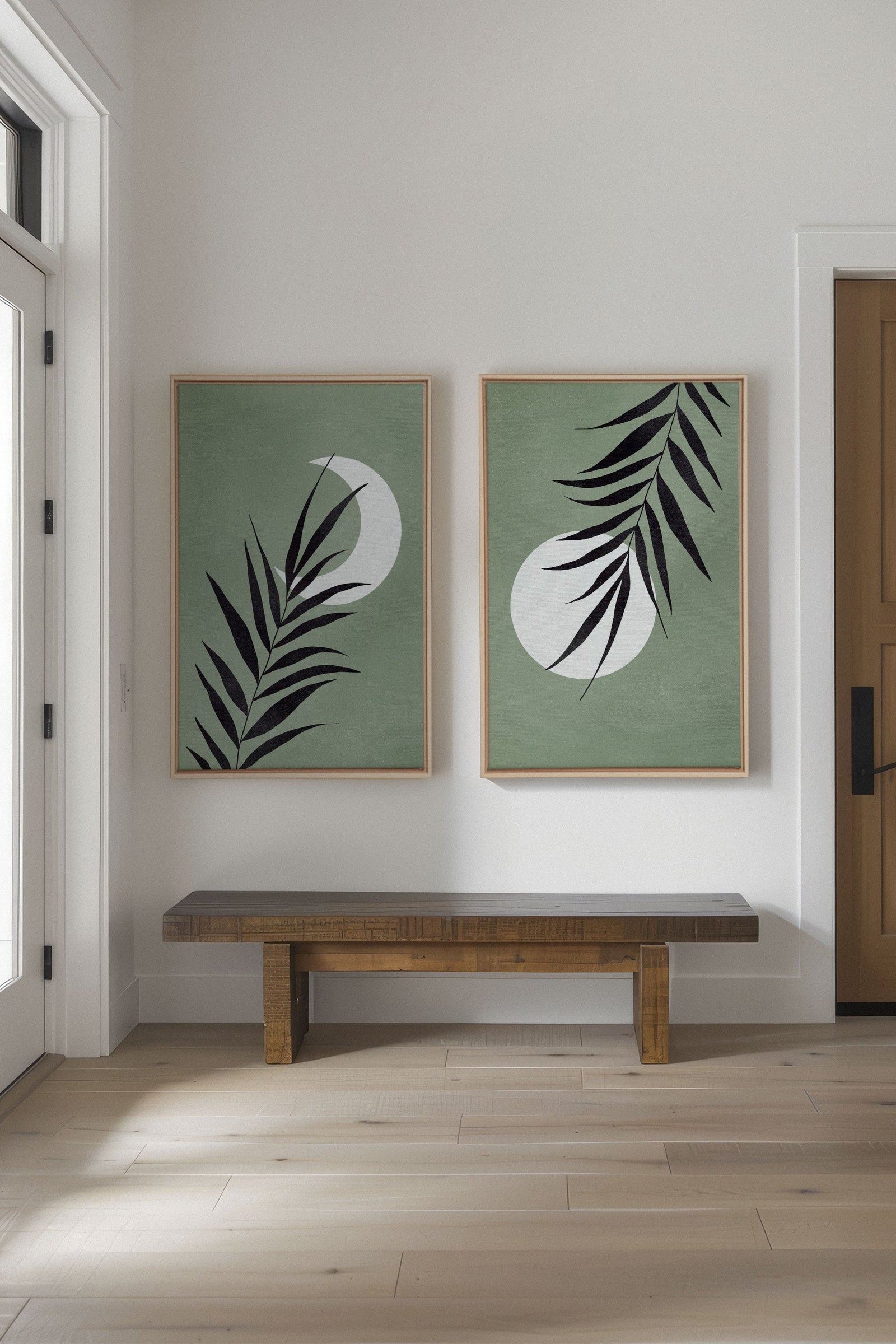 MOONLIGHT SILHOUETTES, 2 Works on stretched canvas, framed Oak Brown