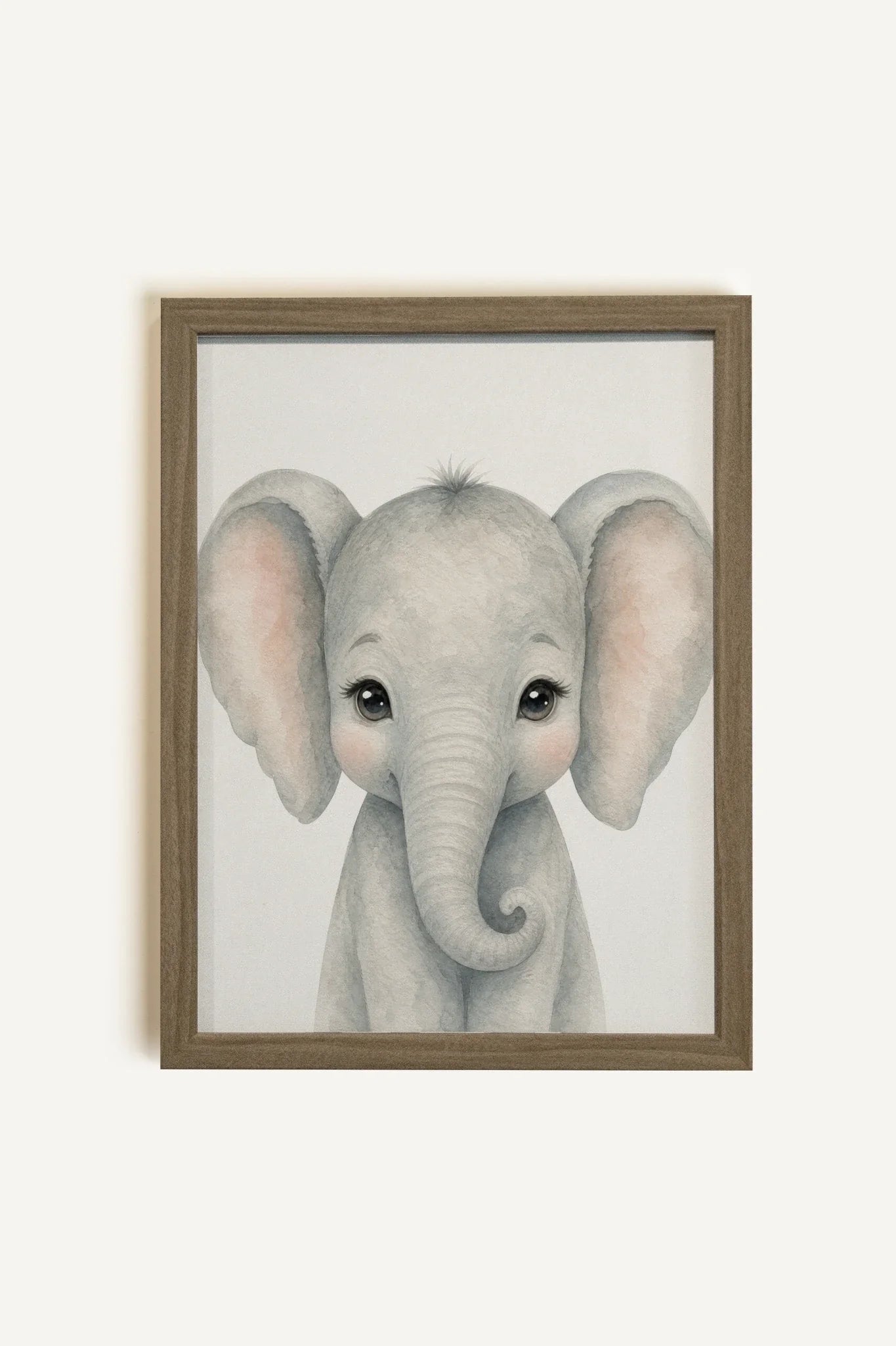 PETIT ÉLÉPHANT, Oeuvre sur toile rigide, encadré brun chêne