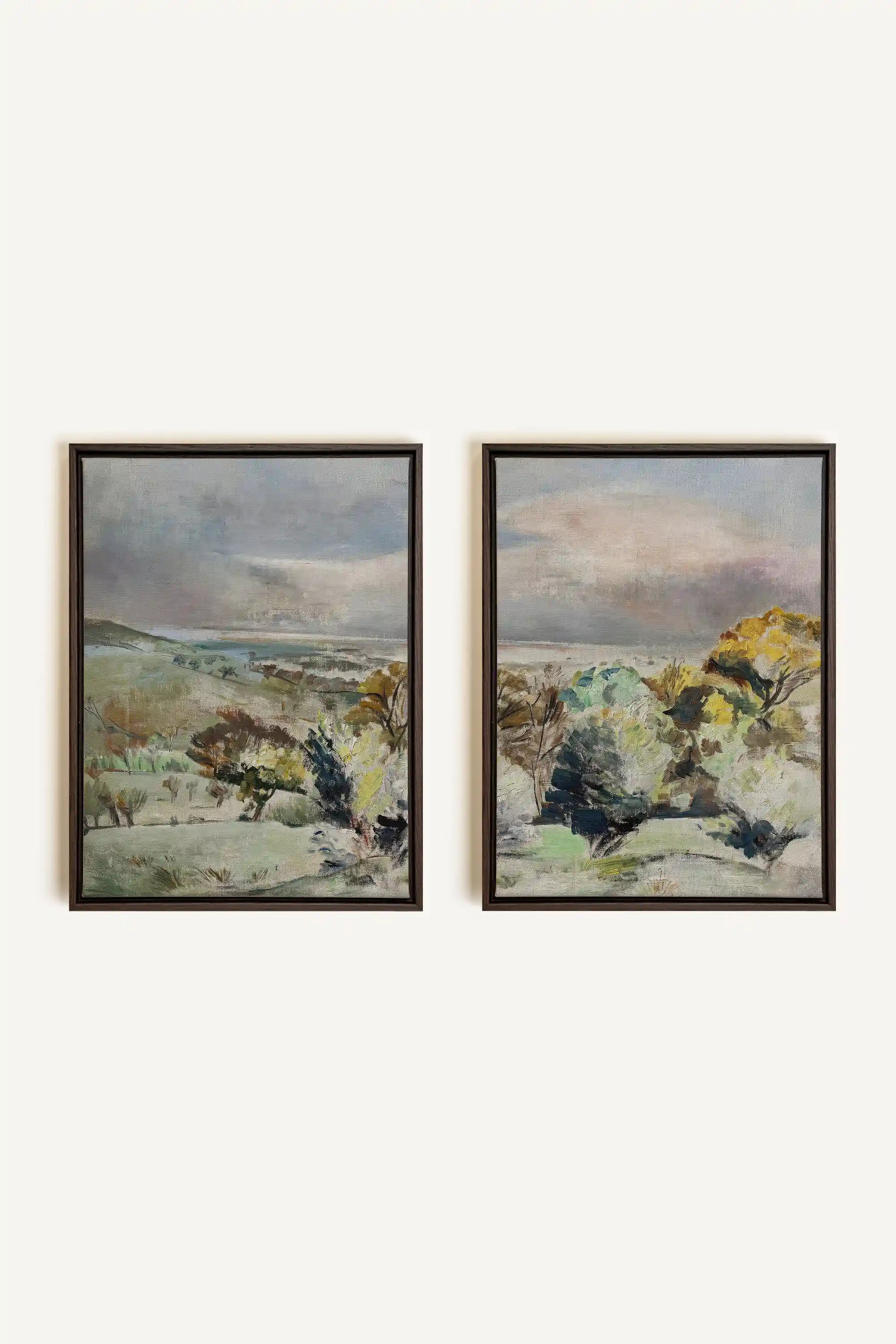 DRIFTING LIGHT DUO, 2 Oeuvres sur toile étirée, encadré Brun Noyer